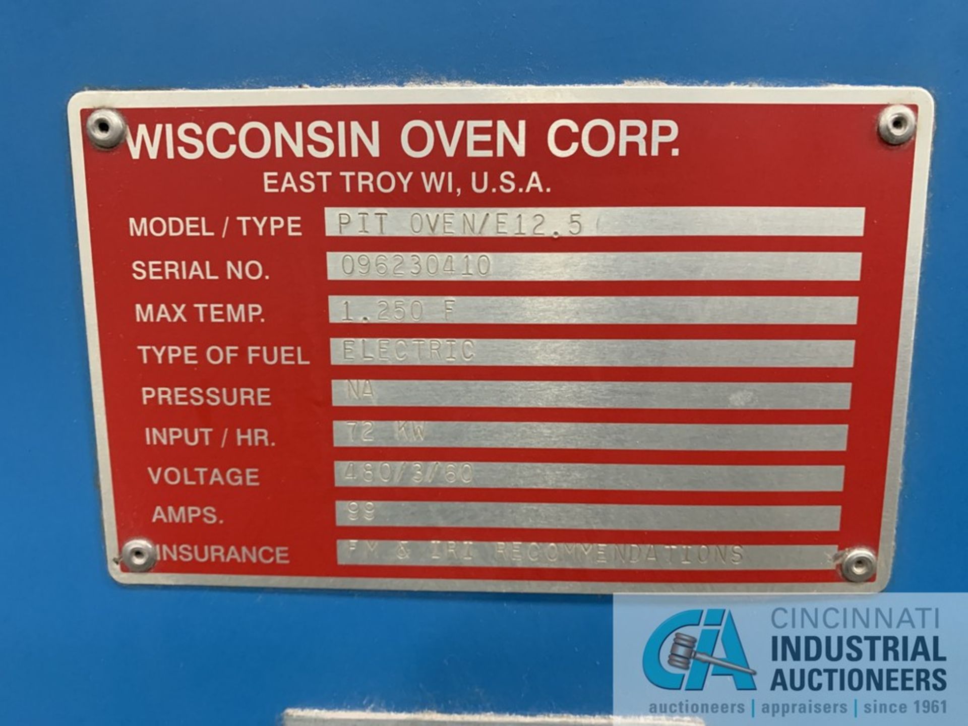 42" DIAMETER X 6' (APPROX.) WISCONSIN OVEN MODEL PIT OVEN / E12.5 ELECTRIC OVEN; S/N 096230410, - Image 16 of 16