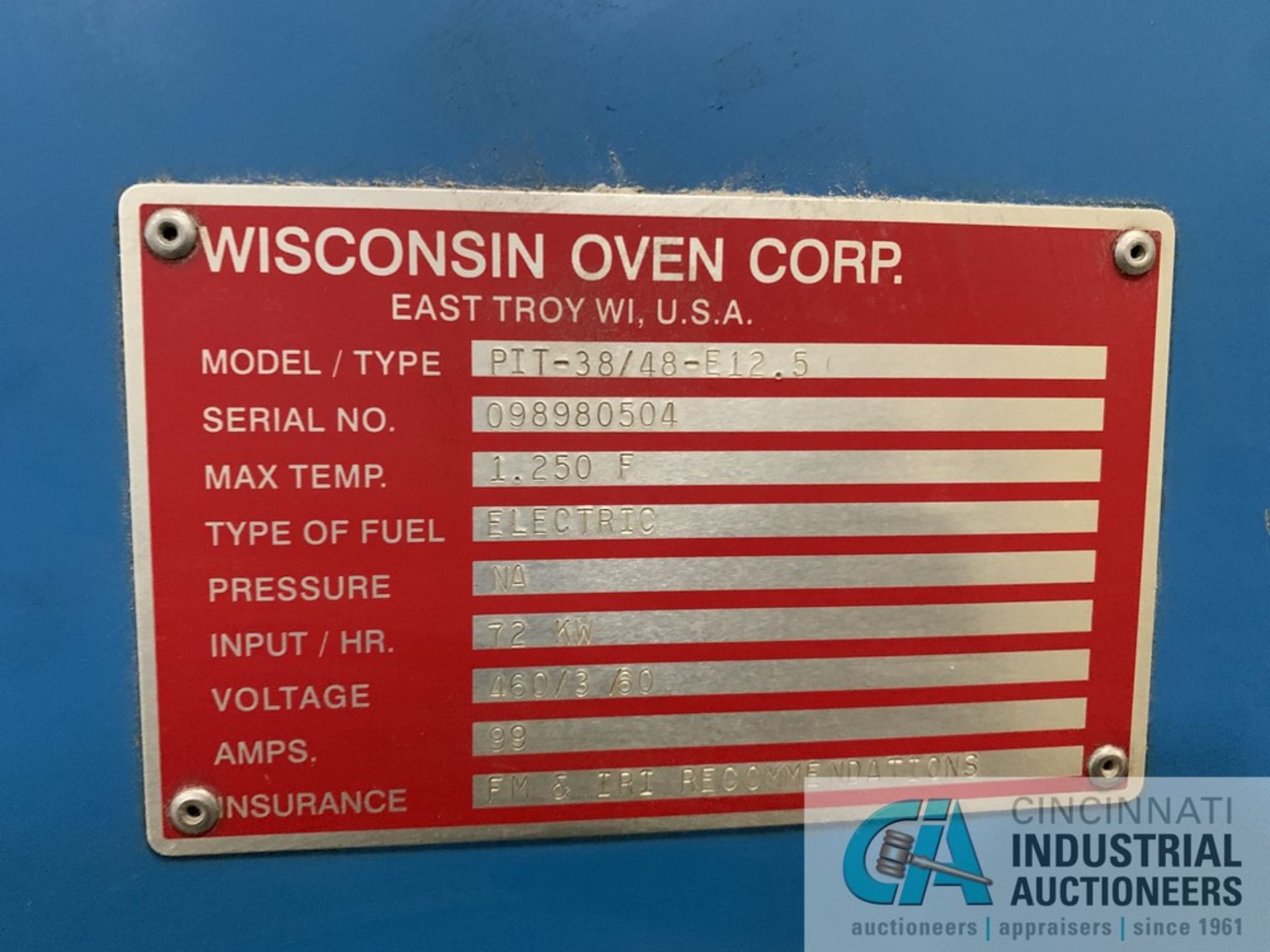 42" DIAMETER X 6' (APPROX.) WISCONSIN OVEN MODEL PIT 38/48-E12.5 ELECTRIC OVEN; S/N 098980504, - Image 17 of 17