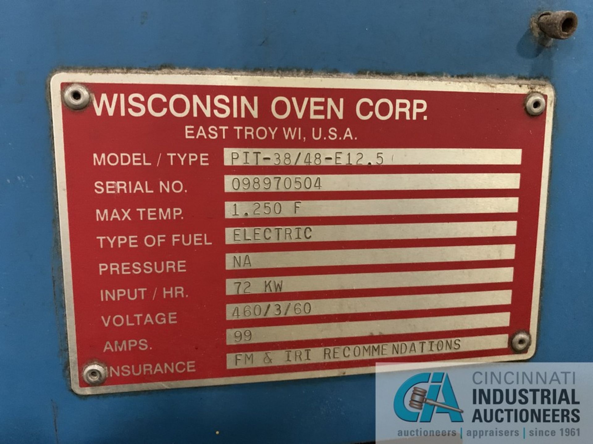 42" DIAMETER X 6' (APPROX.) WISCONSIN OVEN MODEL PIT 38/48-E12.5 ELECTRIC OVEN; S/N 09S970504, - Image 15 of 15