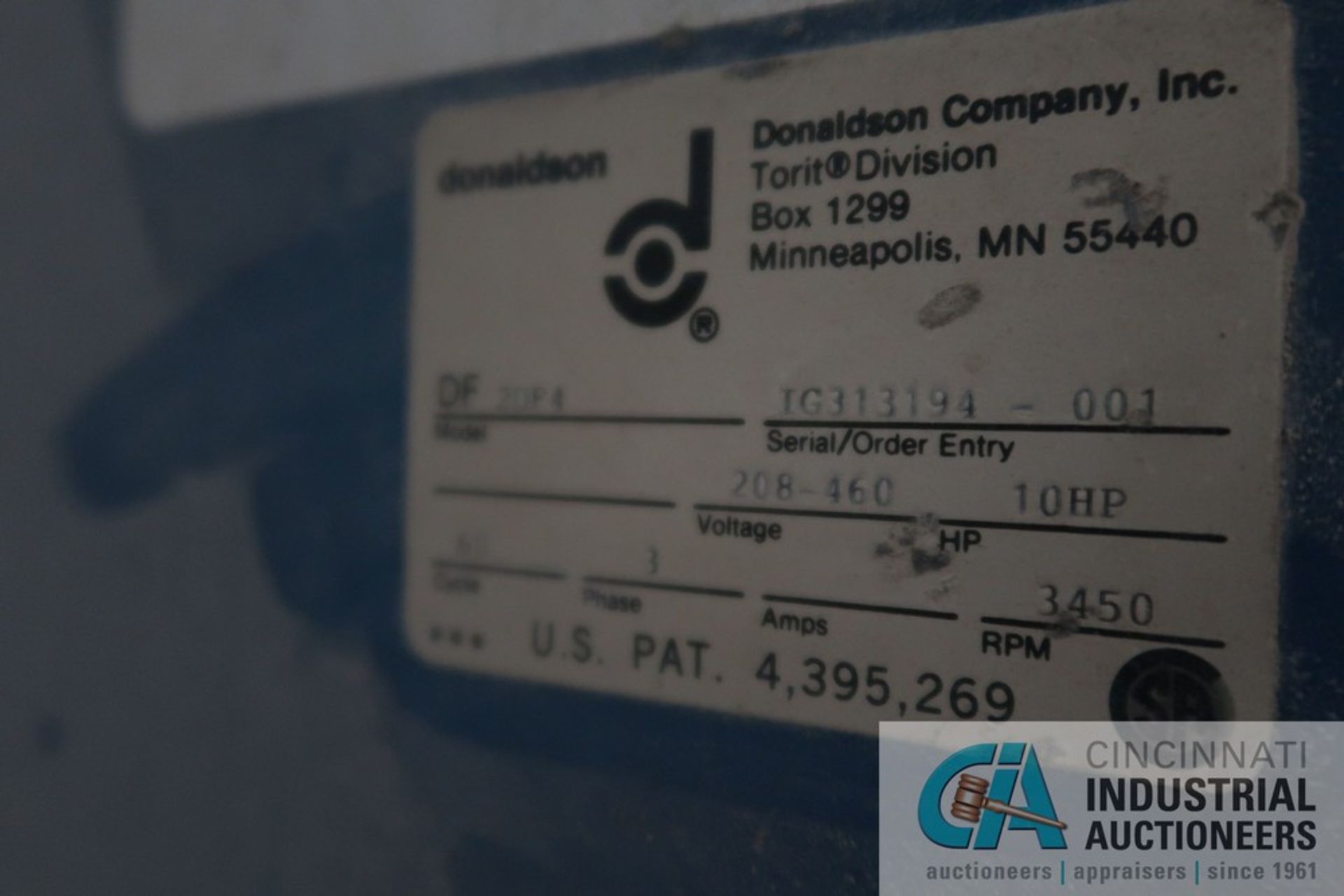 10 HP TORIT DONALDSON MODEL DF2DF4 4-CARTRIDGE DUST COLLECTOR; S/N 1G313194-001 - Image 5 of 5