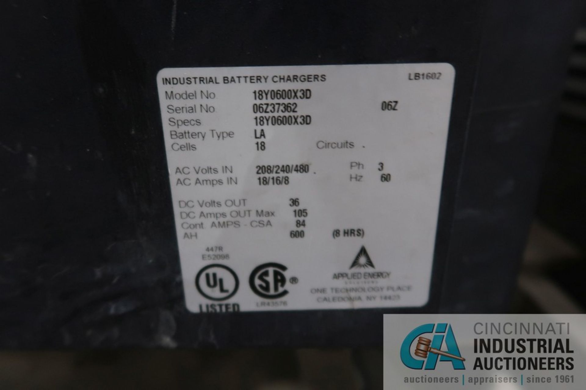 36 VOLT APPLIED ENERGY WORKHORSE SERIES 3 BATTERY CHARGER - Image 3 of 3