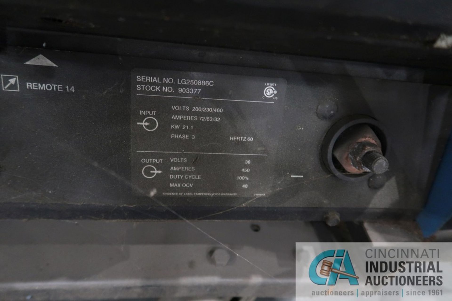 450 AMP MILLER MODEL DELTAWELD 452 CV DC WELDING POWER SOURCE; S/N LG250886C AND LG310455C BOTH - Image 5 of 11