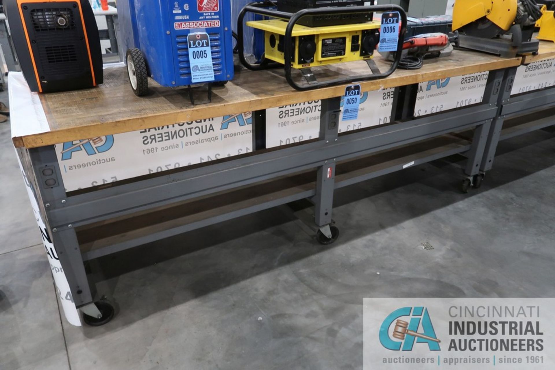 36" X 96" X 36" HIGH PORTABLE STEEL FRAME MAPLE TOP WORKBENCH **DELAYED REMOVAL - PICKUP 6/8/2022**