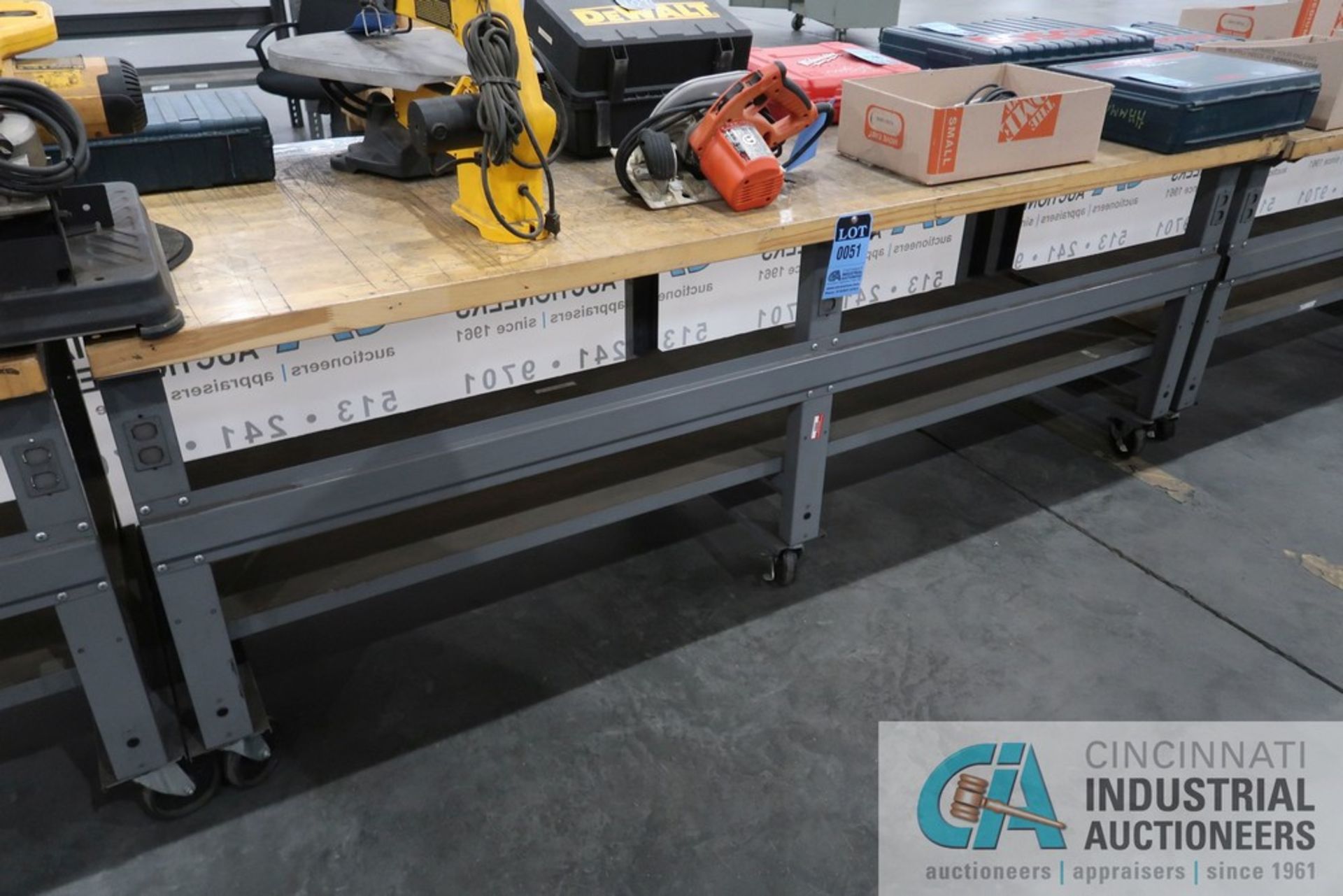 36" X 96" X 36" HIGH PORTABLE STEEL FRAME MAPLE TOP WORKBENCH **DELAYED REMOVAL - PICKUP 6/8/2022**