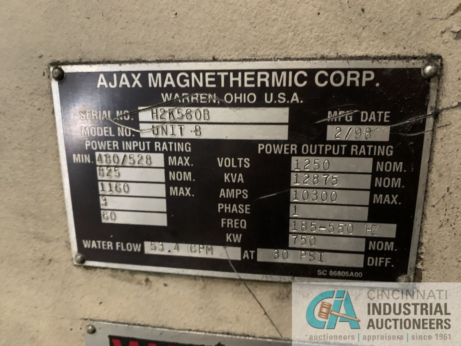 750 KW AJAX MAGNETHERMIC PACER II INDUCTION HEAT POWER SUPPLY; S/N H2K560B, 1,250 VOLT, 12,875 KVA - Image 3 of 6