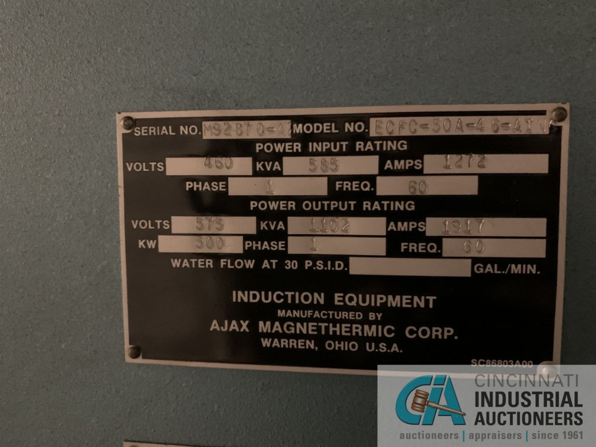 500 KW AJAX MAGNATHERMIC POWER SUPPLY AND CONTROL; 575V, 1,000 KVA, 1,750 AMP, 500 KW, CONTROL PANEL - Image 6 of 16