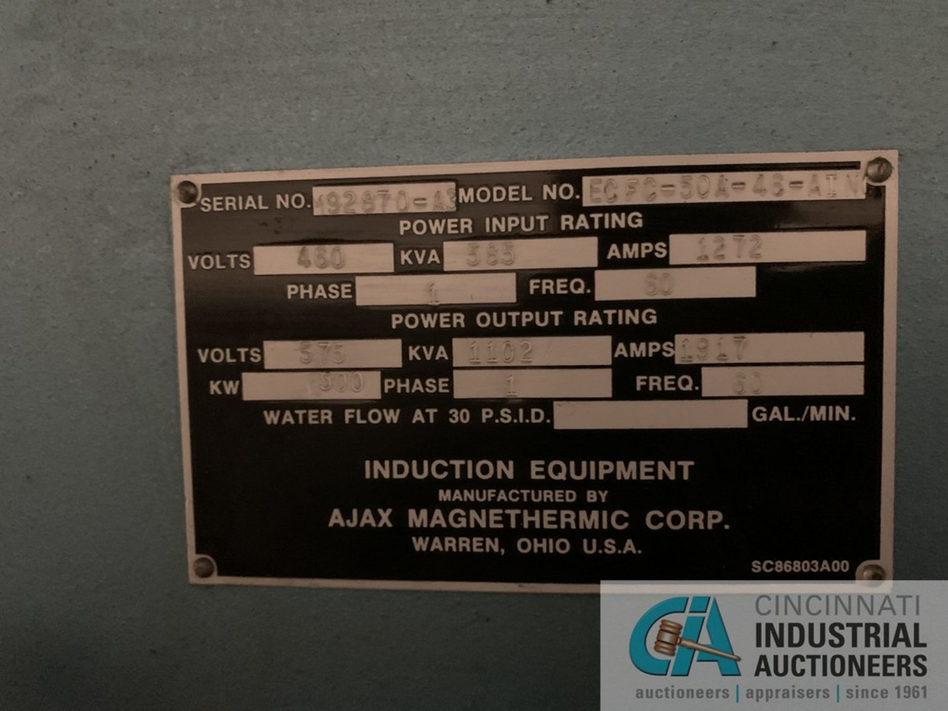 500 KW AJAX MAGNATHERMIC POWER SUPPLY AND CONTROL; 575V, 1,000 KVA, 1,750 AMP, 500 KW, CONTROL PANEL - Image 5 of 14