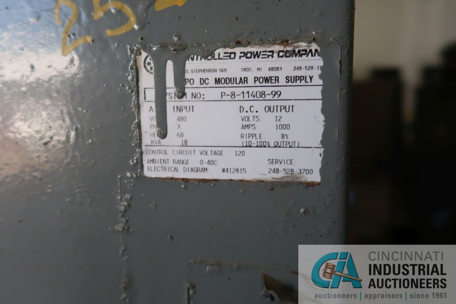 18 KVA CONTROLLED POWER COMPANY RXPO SERIES 30 POWER SUPPLY; S/N P-8-11408-99, AC IMPUT 480 VOLT, DC - Image 3 of 3