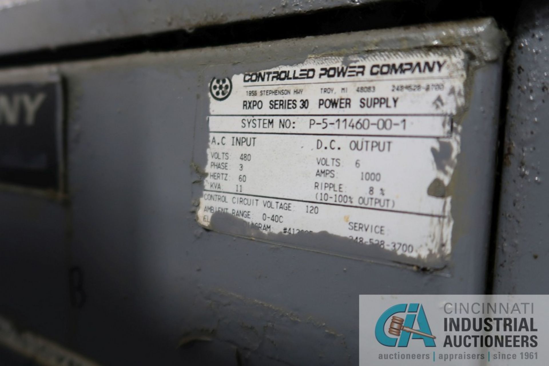 11 KVA CONTROLLED POWER COMPANY RXPO SERIES 30 POWER SUPPLY; S/N P-5-11460-001, AC IMPUT 480 VOLT, - Image 3 of 3