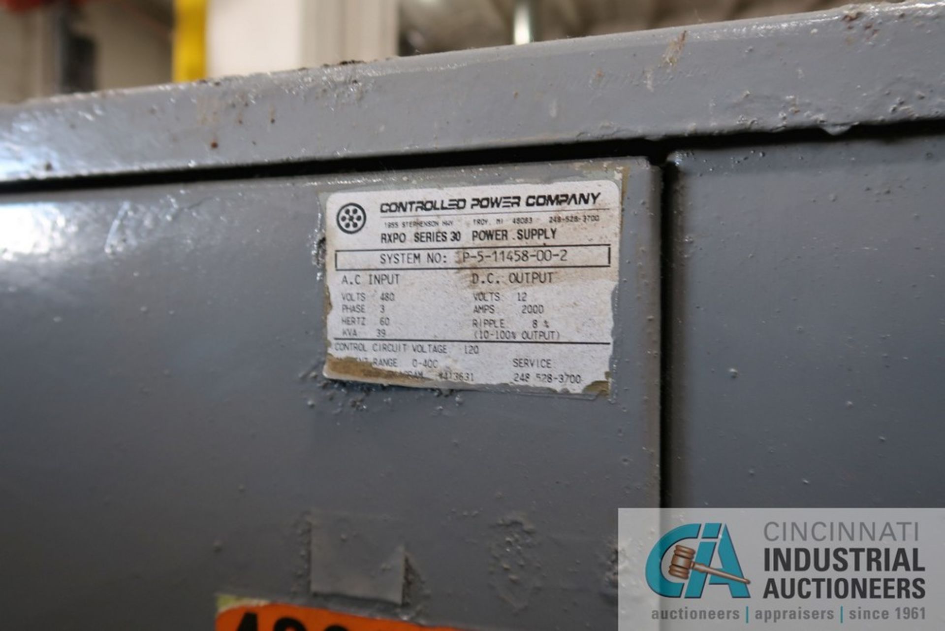 39 KVA CONTROLLED POWER COMPANY RXPO SERIES 30 POWER SUPPLY; S/N P-5-11458-00-2, AC IMPUT 480 - Image 2 of 2