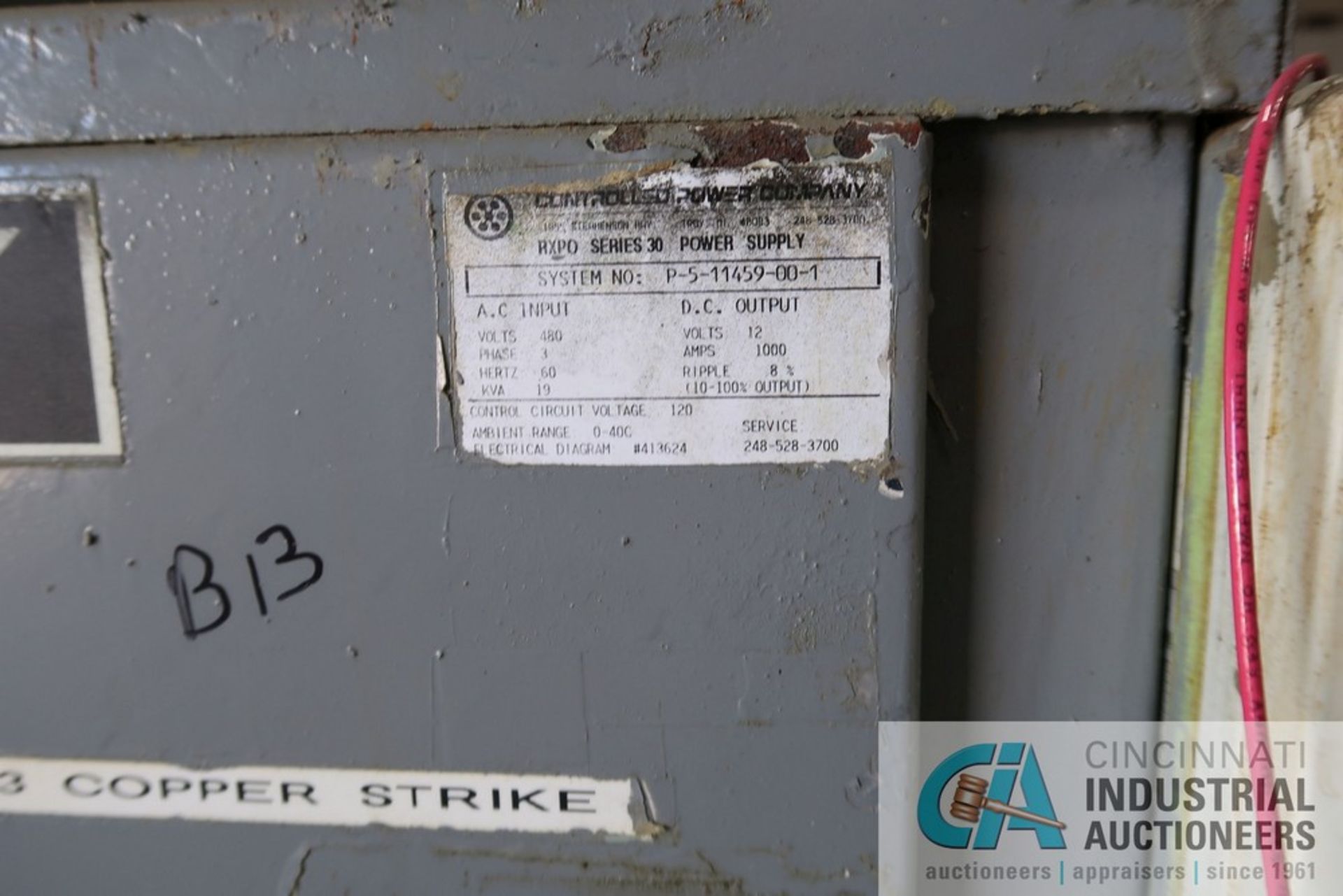 19 KVA CONTROLLED POWER COMPANY RXPO SERIES 30 POWER SUPPLY; S/N P-5-11459-00-1, AC IMPUT 480 - Image 3 of 3