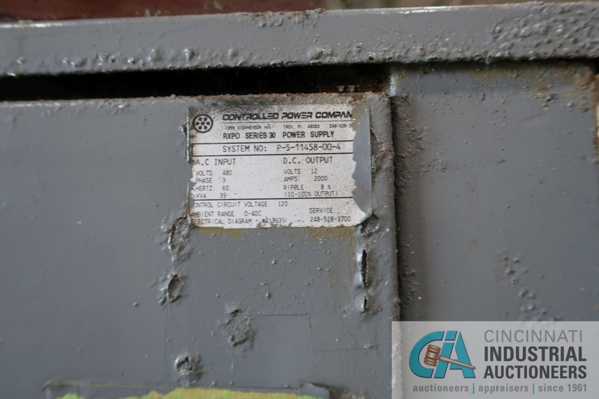 39 KVA CONTROLLED POWER COMPANY RXPO SERIES 30 POWER SUPPLY; S/N P-5-11458-00-4, AC IMPUT 480 - Image 3 of 3