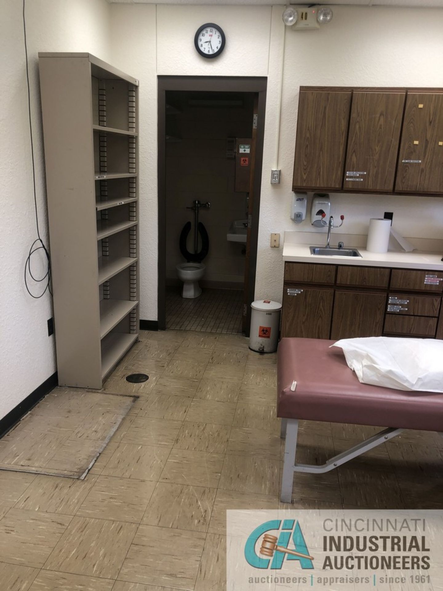 CONTENTS OF MEDICAL OFFICE: PATIENT BED; MINI REFRIGERATOR; CRUTCHES; FLOOR SCALE; TITMUS VISION - Image 2 of 11