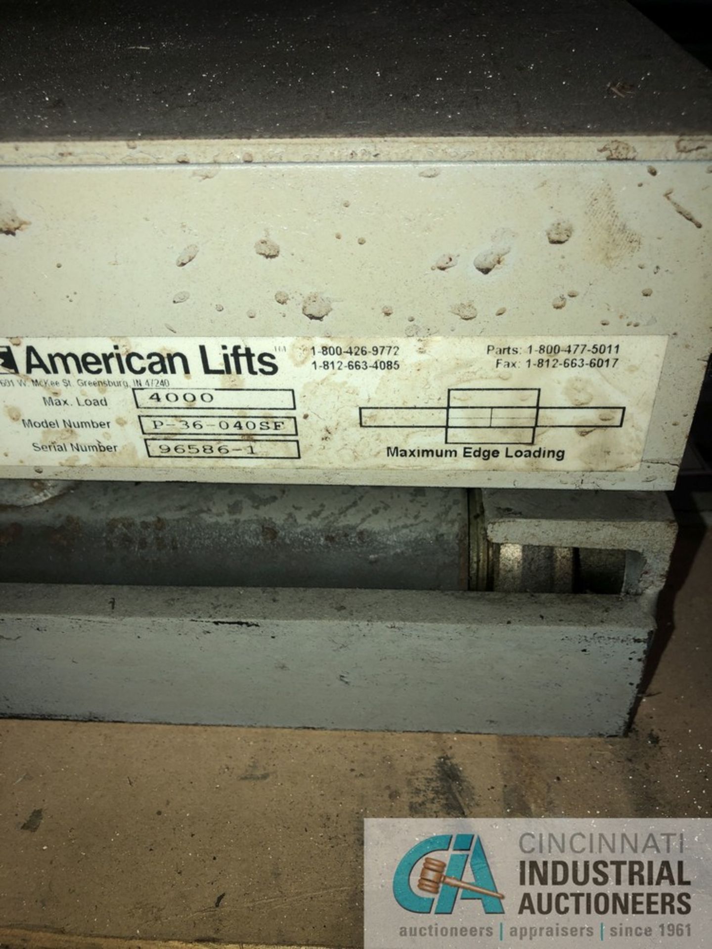4000 LB. AMERICAN LIFTS MODEL P-36-040SF LIFT TABLE: S/N: 96586-1; 23" X 34 1/2" PLATFORM AREA; - Image 4 of 4