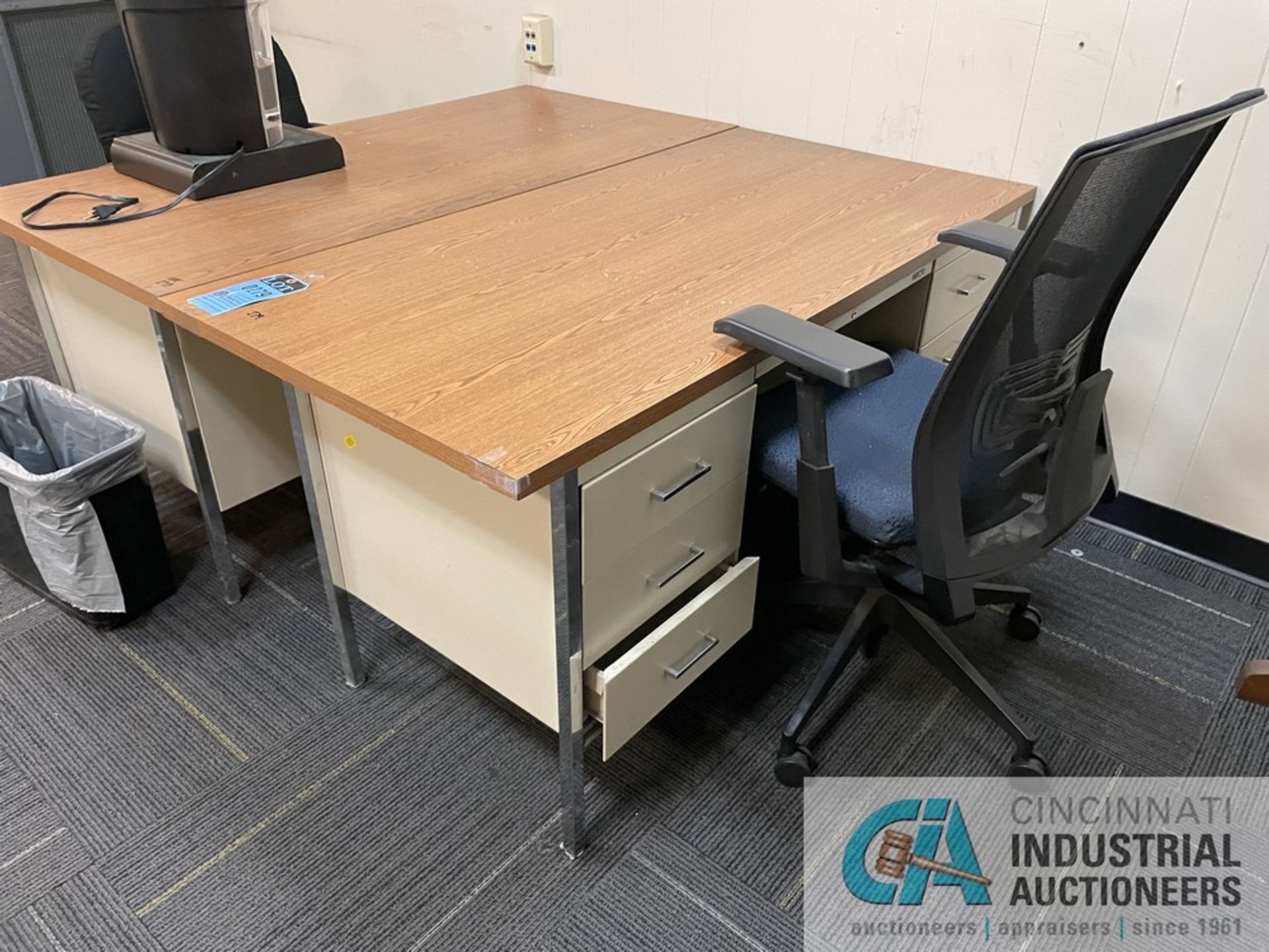 MISCELLANEOUS DESKS WITH (4) CHAIRS AND SHELF - Image 3 of 10