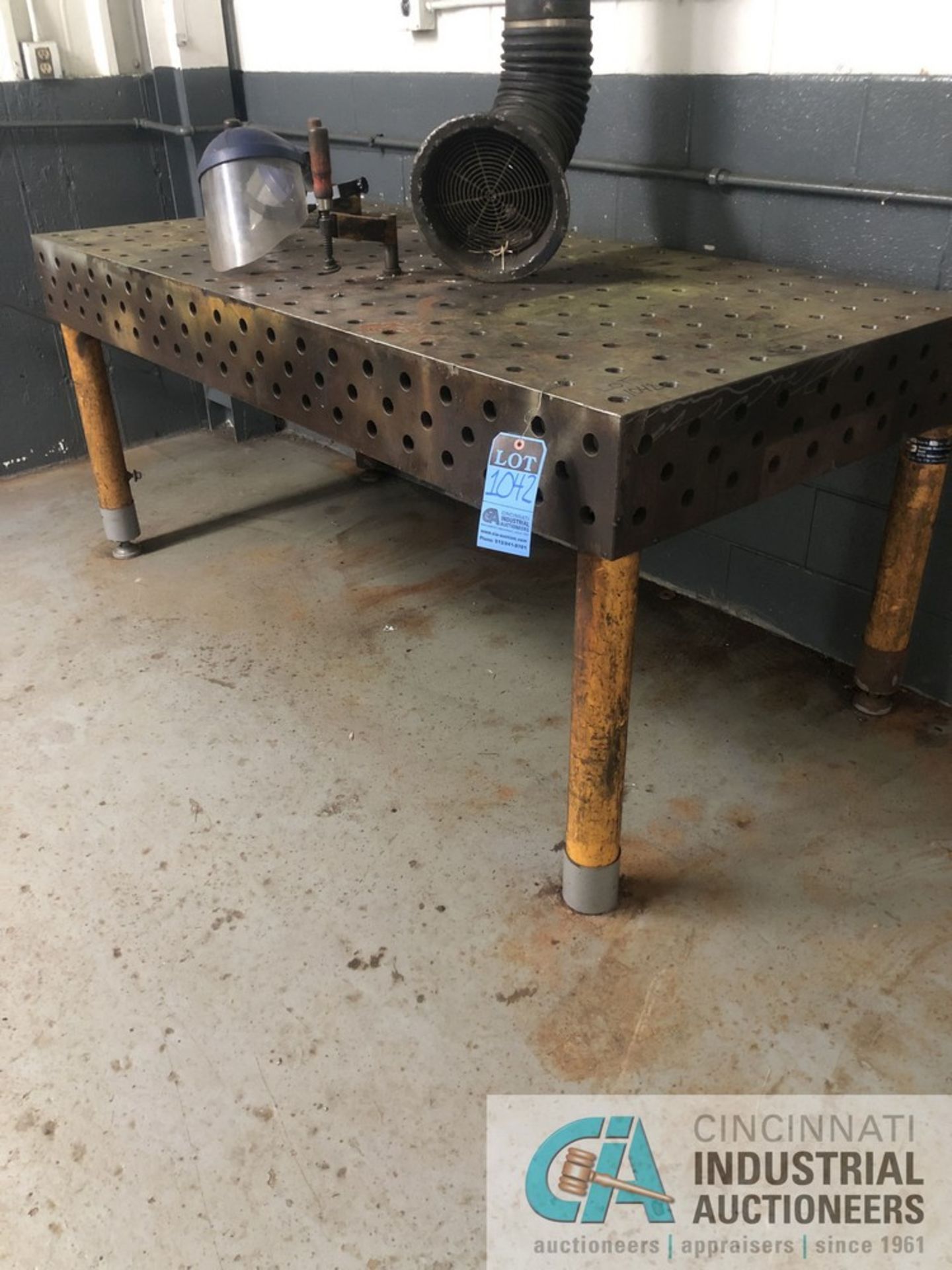 38 1/4” x 78 3/4” x 34 1/2" H DEMMELER WELD TABLE WITH (2) WELD SHIELD HELMETS; 8” THICK TABLE - Image 2 of 7
