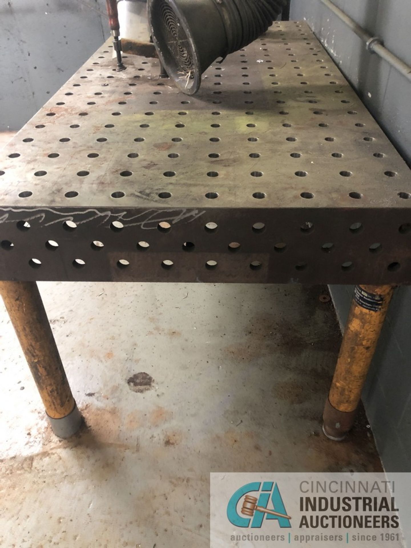 38 1/4” x 78 3/4” x 34 1/2" H DEMMELER WELD TABLE WITH (2) WELD SHIELD HELMETS; 8” THICK TABLE - Image 7 of 7