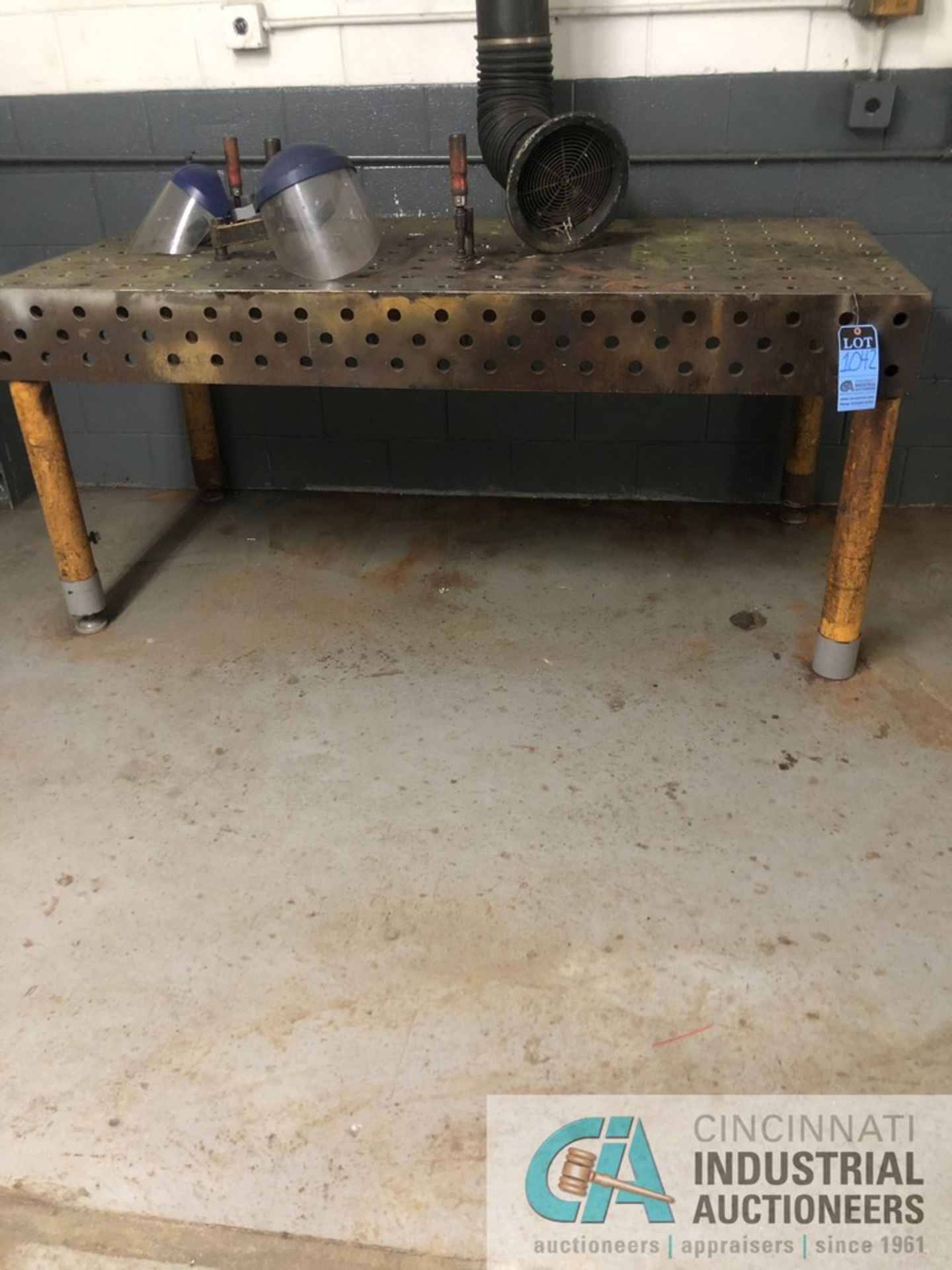 38 1/4” x 78 3/4” x 34 1/2" H DEMMELER WELD TABLE WITH (2) WELD SHIELD HELMETS; 8” THICK TABLE - Image 3 of 7