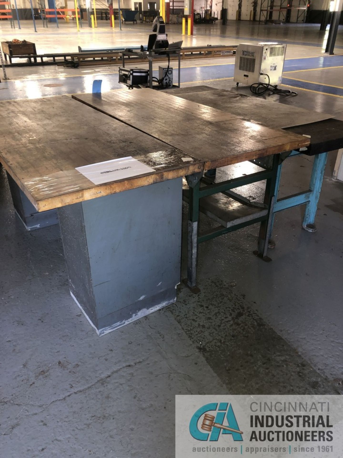 WOOD TOP SHOP TABLES, 28" X 72" TABLE TOP AREA; (1) WOOD TOP SHOP DESK , 24" X 72" TABLE TOP AREA; 8