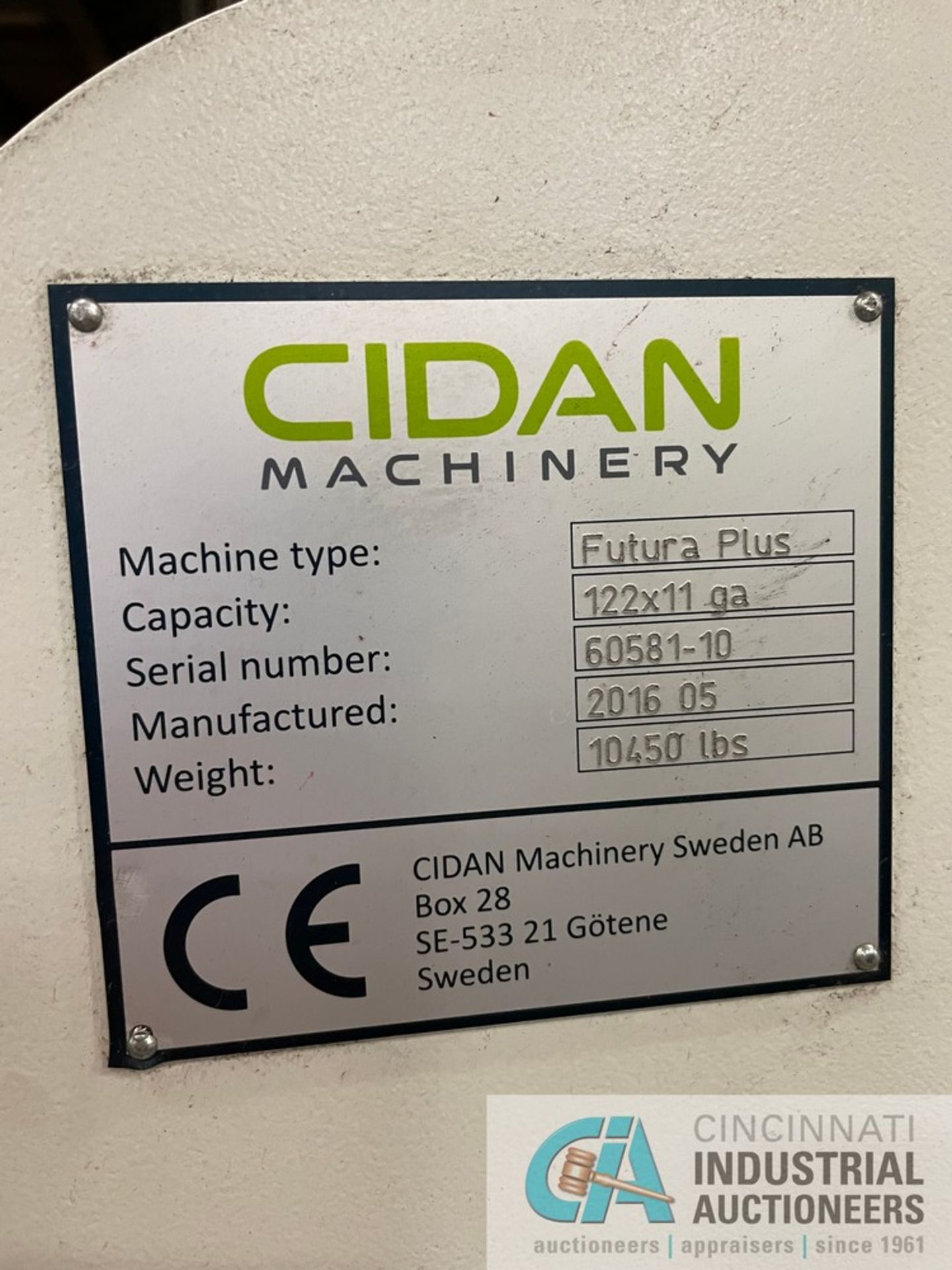 122" X 11 GA. CIDAN FUTURA PLUS CNC FOLDER; S/N 60581-10 (NEW 2016) - Image 30 of 31