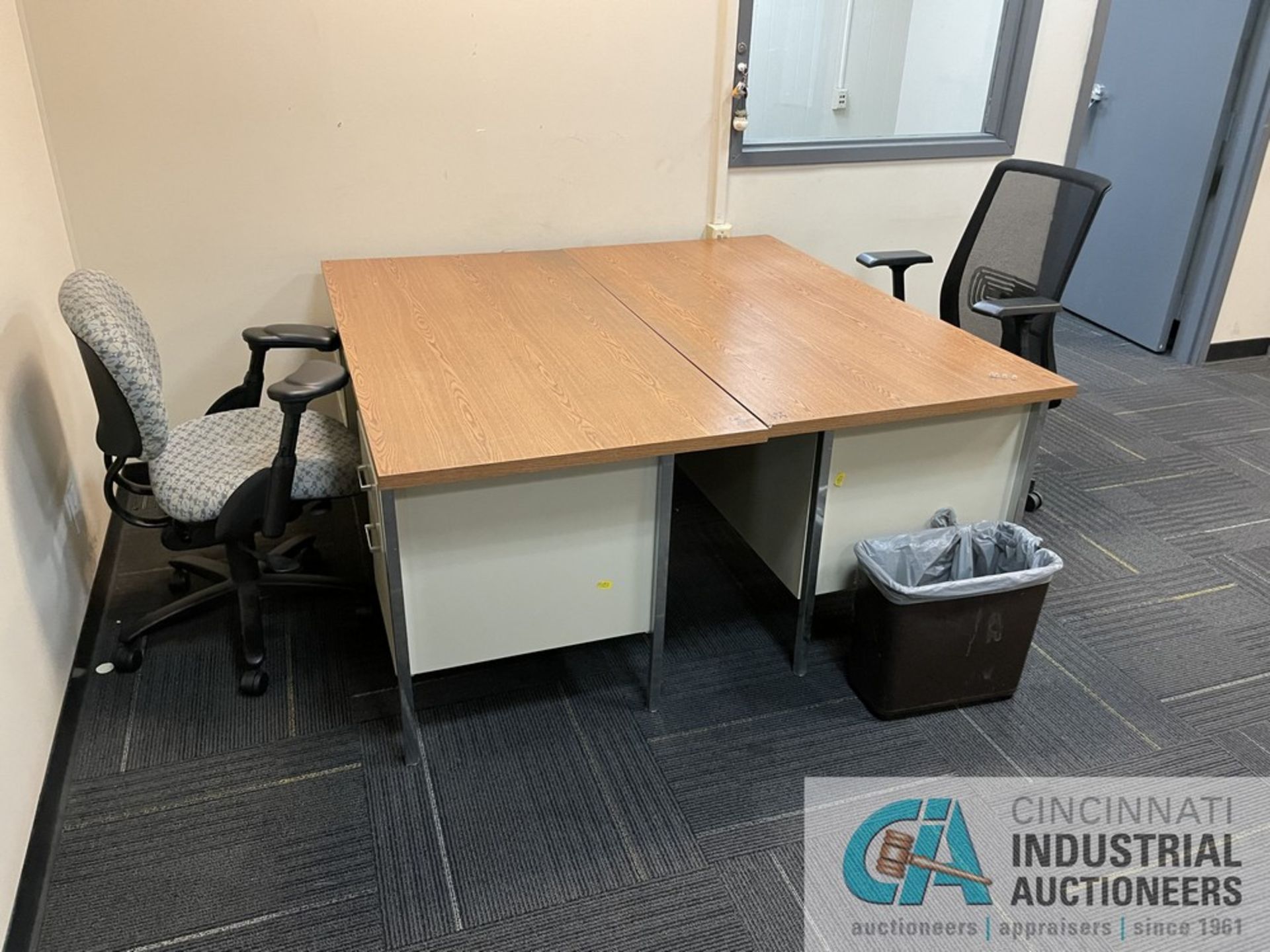 MISCELLANEOUS DESKS WITH (4) CHAIRS AND SHELF - Image 4 of 10