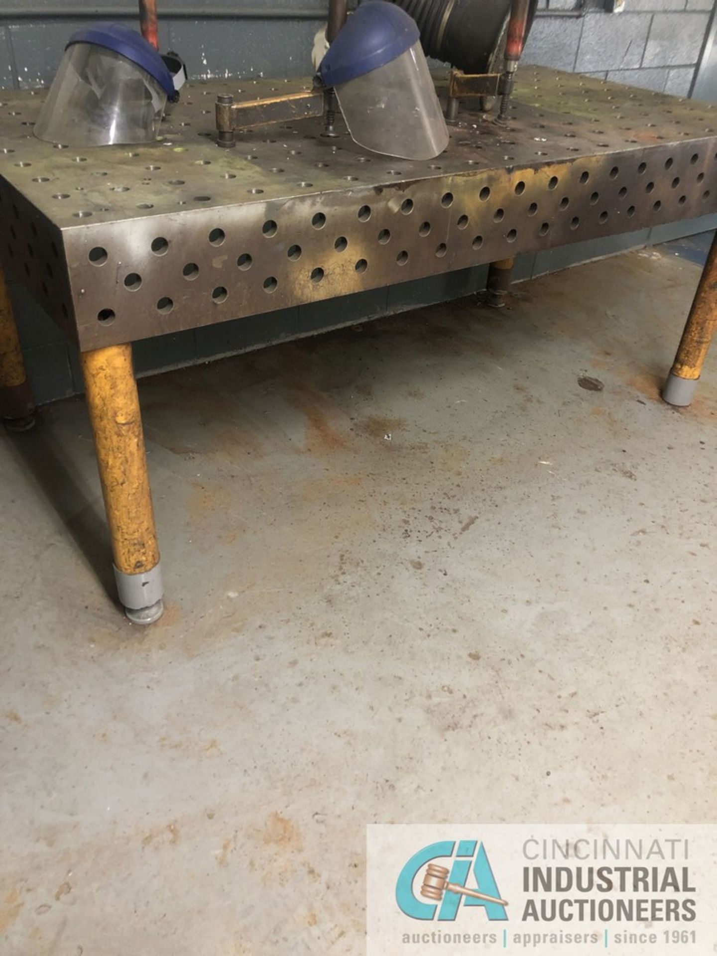 38 1/4” x 78 3/4” x 34 1/2" H DEMMELER WELD TABLE WITH (2) WELD SHIELD HELMETS; 8” THICK TABLE - Image 4 of 7