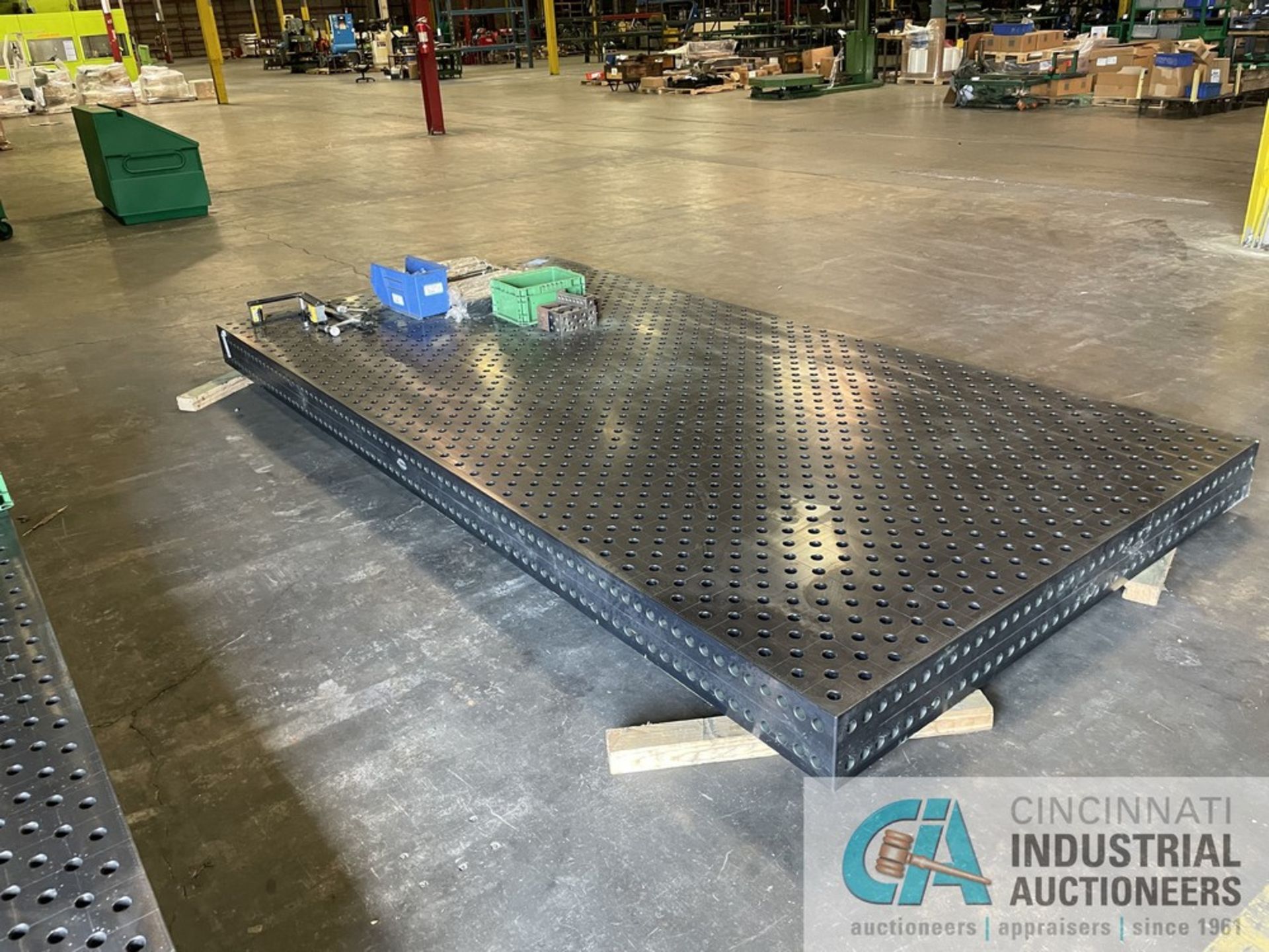 SIGMUND DEMMLER STYLE WELD TABLE 157.5" L X 78.75" W X 8" H (NEW 2016, NEVER USED) Approx. 1” Holes - Image 4 of 5