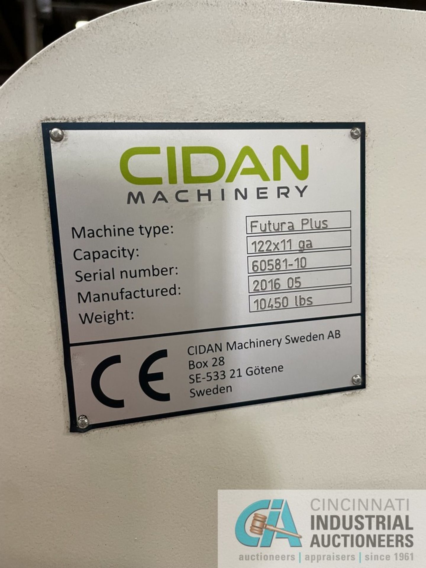 122" X 11 GA. CIDAN FUTURA PLUS CNC FOLDER; S/N 60581-10 (NEW 2016) - Image 6 of 31