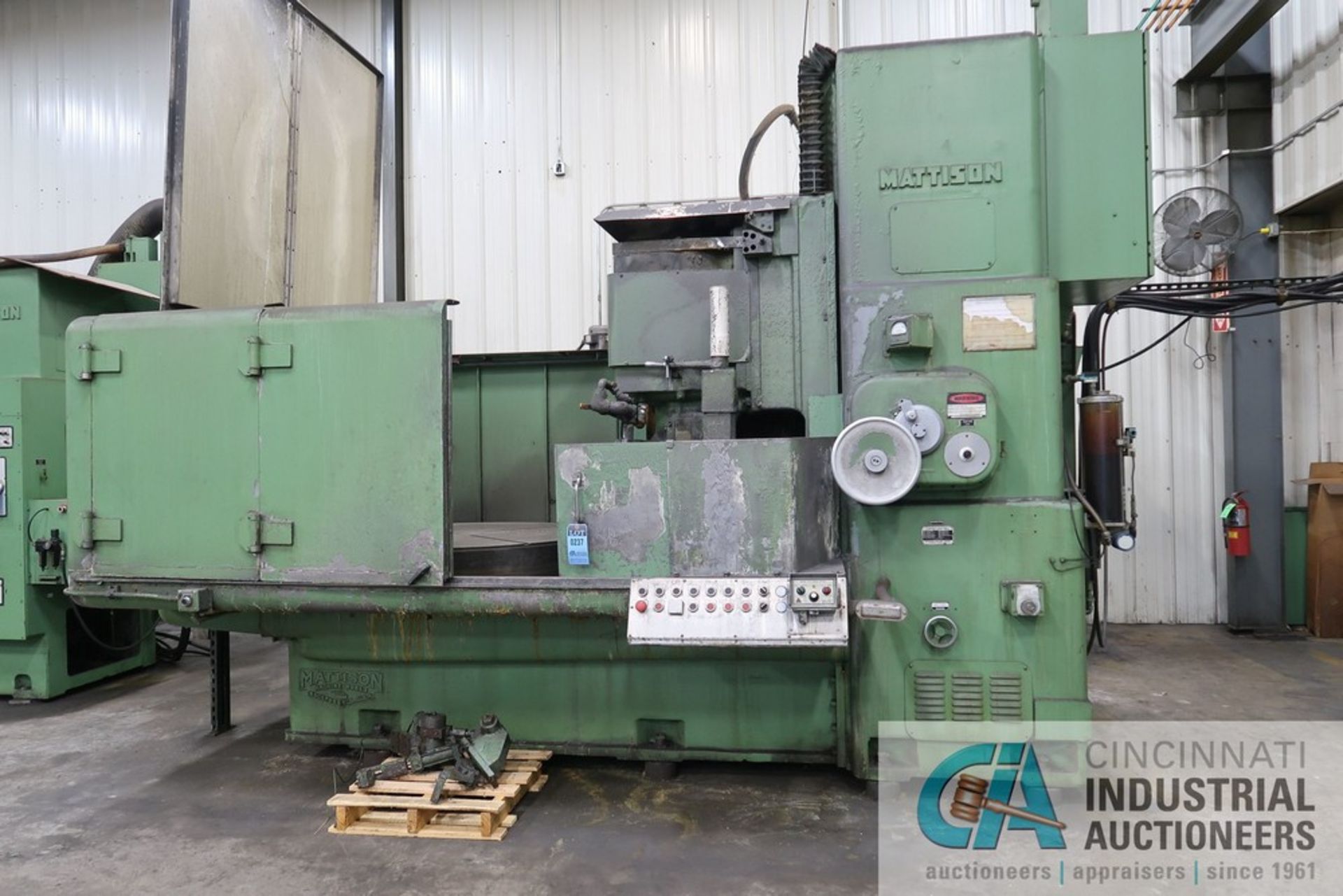 60" DIAMETER MATTISON ROTARY TABLE SURFACE GRINDER; S/N 48-630, 125 HP MOTOR, POLYCLON LIQUID