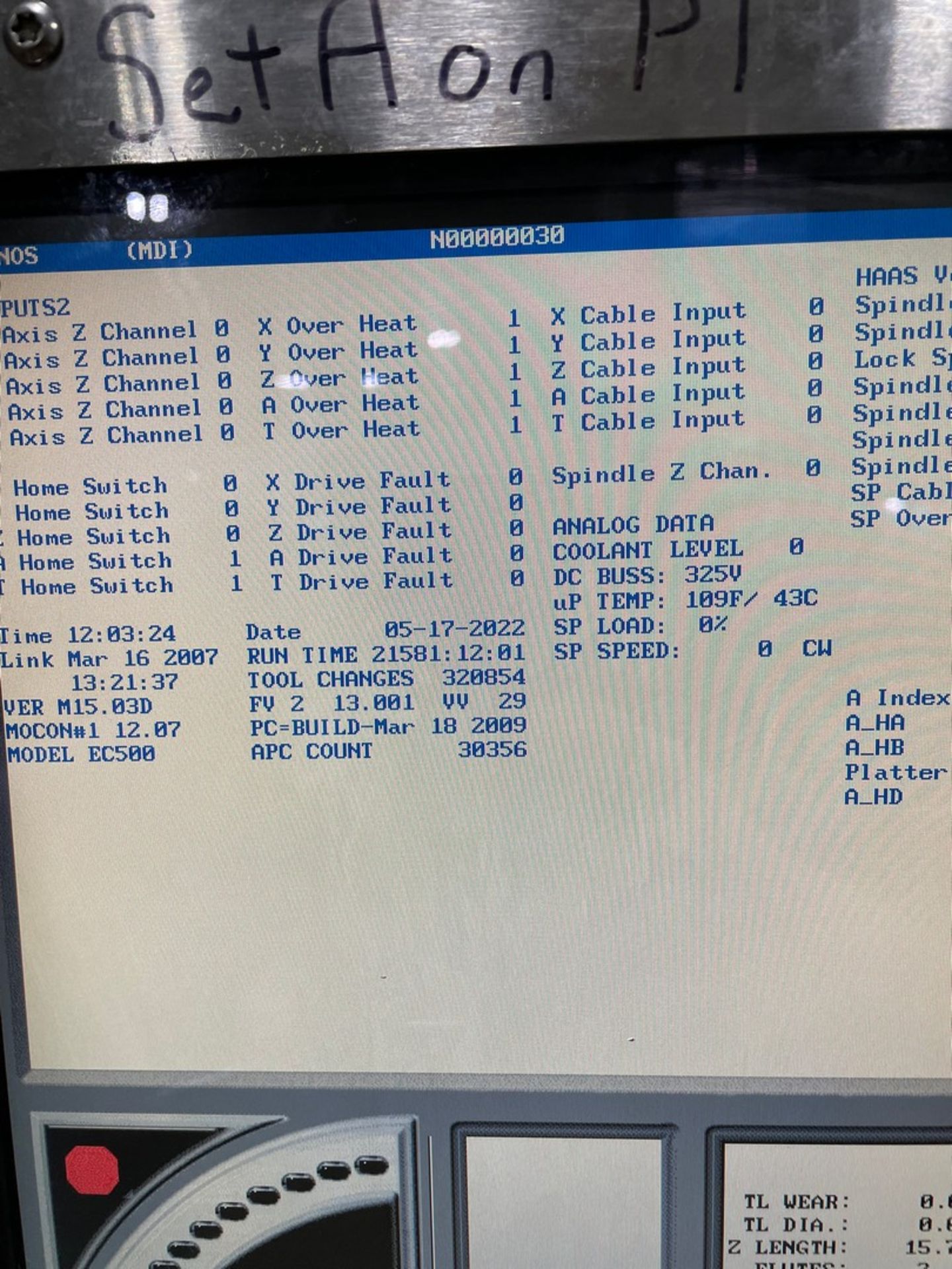 HAAS MODEL EC-500 CNC HORIZONTAL MACHINING CENTER; S/N 2052373, 32"X20"X28" TRAVELS, 20"X20" - Image 5 of 9