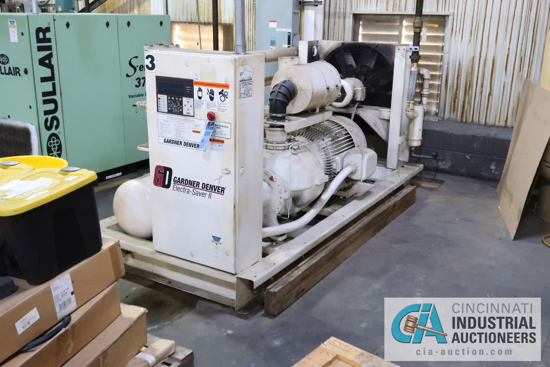 100 HP GARDNER DENVER MODEL EPB 99J AIR COOLED AIR COMPRESSOR; S/N S29385, SKID MOUNTED, 45693