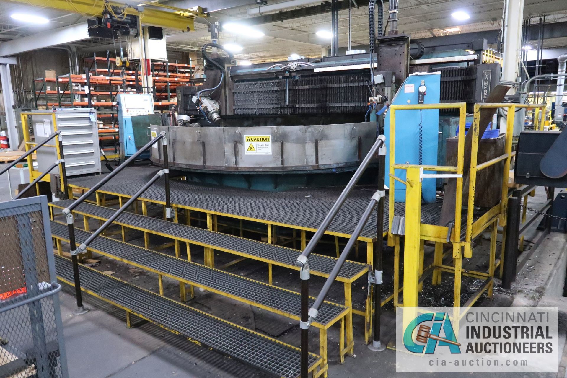 120" CAMPBELL DUAL HEAD VERTICAL SPINDLE GRINDER; 180" ACTUAL SWING, (2) ALLEN BRADLEY PANEL VIEW