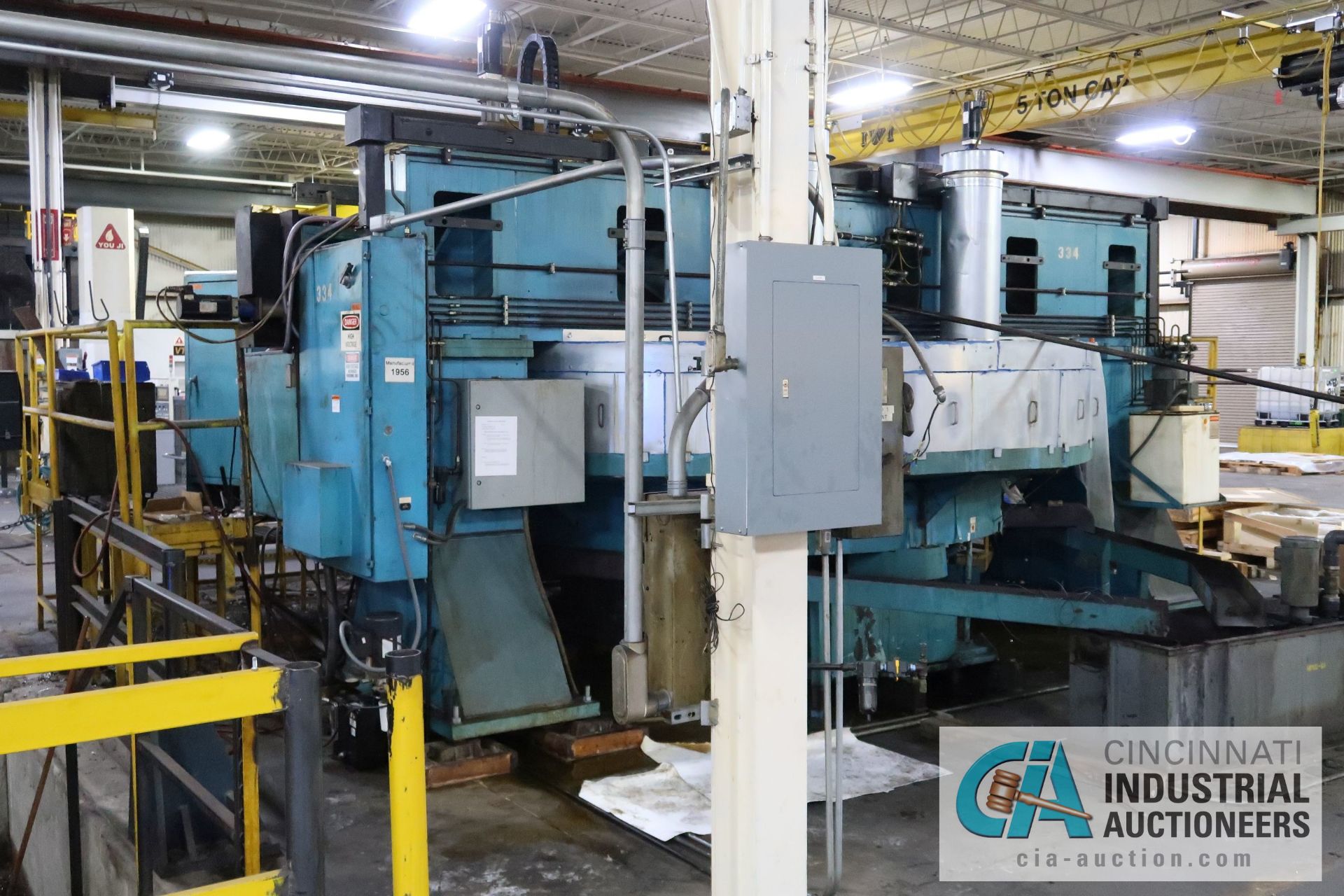 120" CAMPBELL DUAL HEAD VERTICAL SPINDLE GRINDER; 180" ACTUAL SWING, (2) ALLEN BRADLEY PANEL VIEW - Image 4 of 20