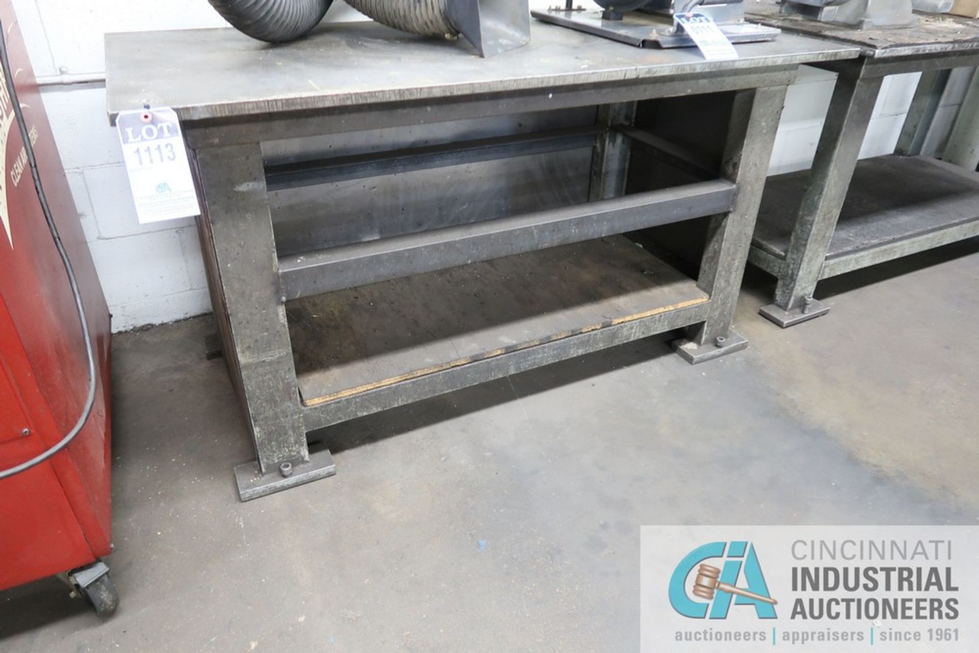 30" X 60" X 32-1/2" HIGH SUPER DUTY SHOP BUILT STEEL BENCH WITH 3/4" THICK STEEL TOP PLATE **SPECIAL