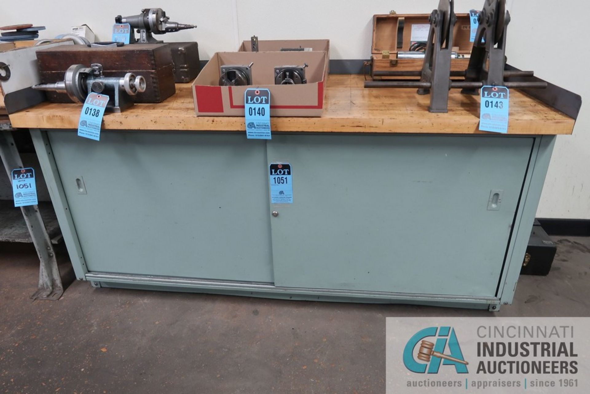 30" X 72" X 34" HIGH FRONT SLIDING DOORS MAPLE TOP WORKBENCH WITH STEEL FRAME WOOD TOP BENCH AND