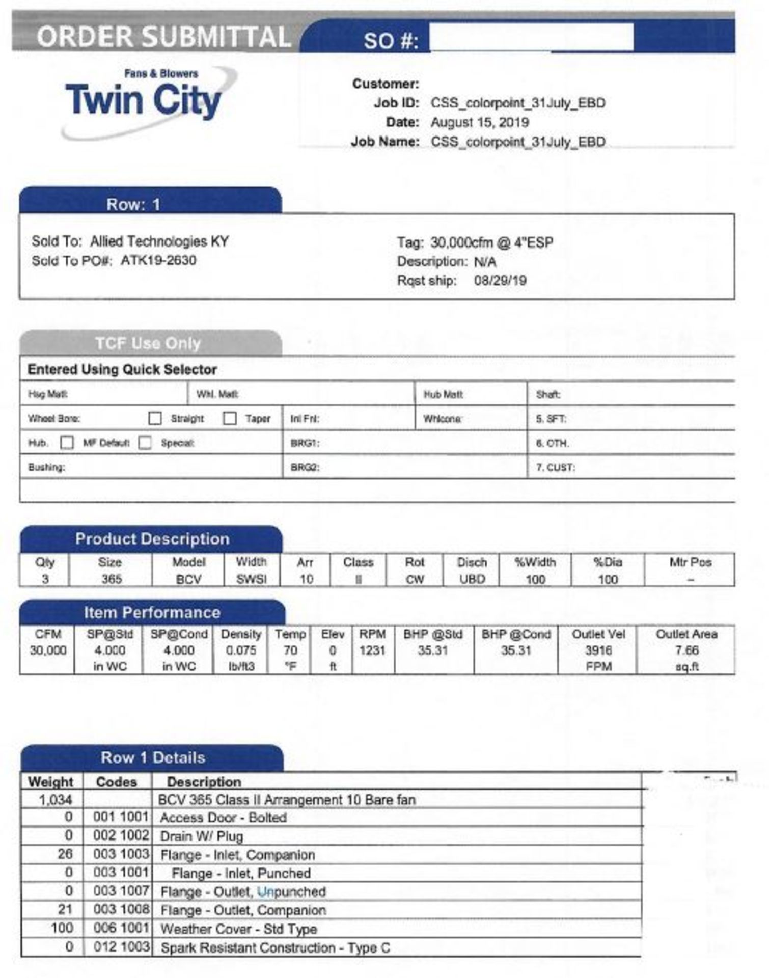 30,000 CFM X 40-HP TCF TWIN CITY FAN BLOWER SYSTEM WITH JOHNSON CONTROLS MODEL AYK-550 V/S DRIVE; - Image 15 of 16