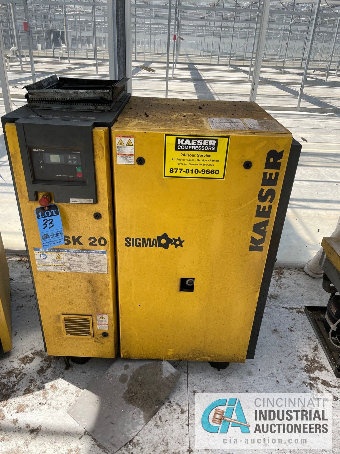 20 HP KAESER MODEL SK-20 AIR COMPRESSOR; S/N 1371 (NEW 2008), CONDITION UNKNOWN, WAS IN PLACE HOOKED - Image 3 of 4
