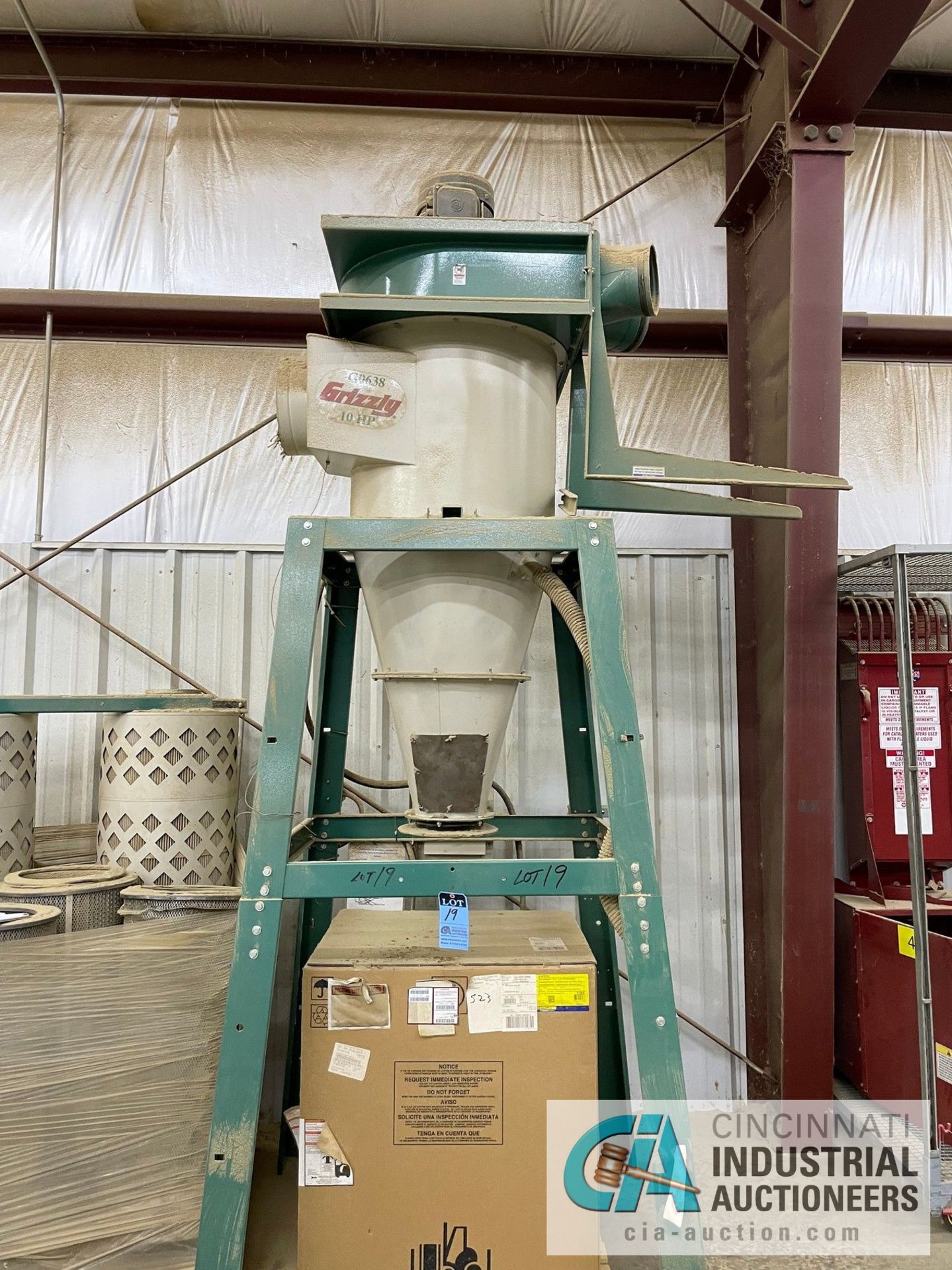10-HP GRIZZLY MODEL G-0638 CYCLONE DUST COLLECTOR WITH SKID OF FILTERS, APPROX. 12' OVERALL HEIGHT - Image 2 of 5