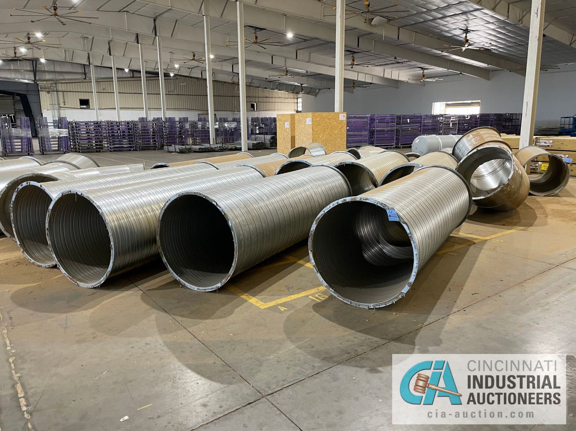 (LOT) GALVANIZED SPIRAL DUCT WORK ON GROUND; APPROX. (11) 10' X 37.5" DIA. PCS, (1) 8' X 37.5"