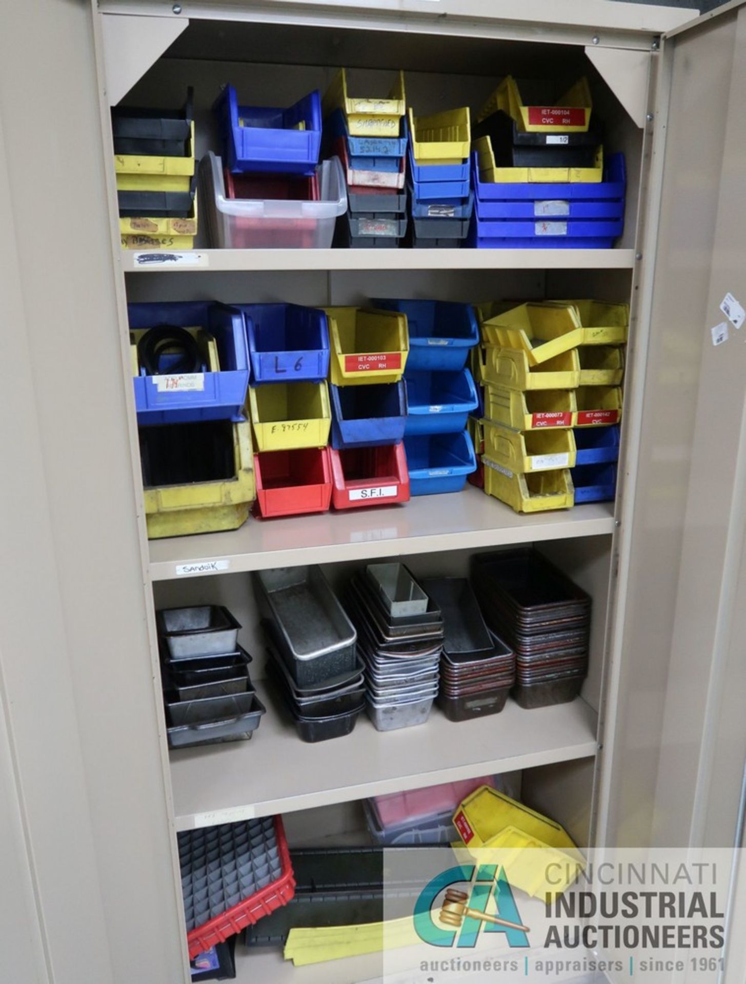 (LOT) MISCELLANEOUS PARTS TOTES WITH STORAGE CABINET - Image 2 of 2