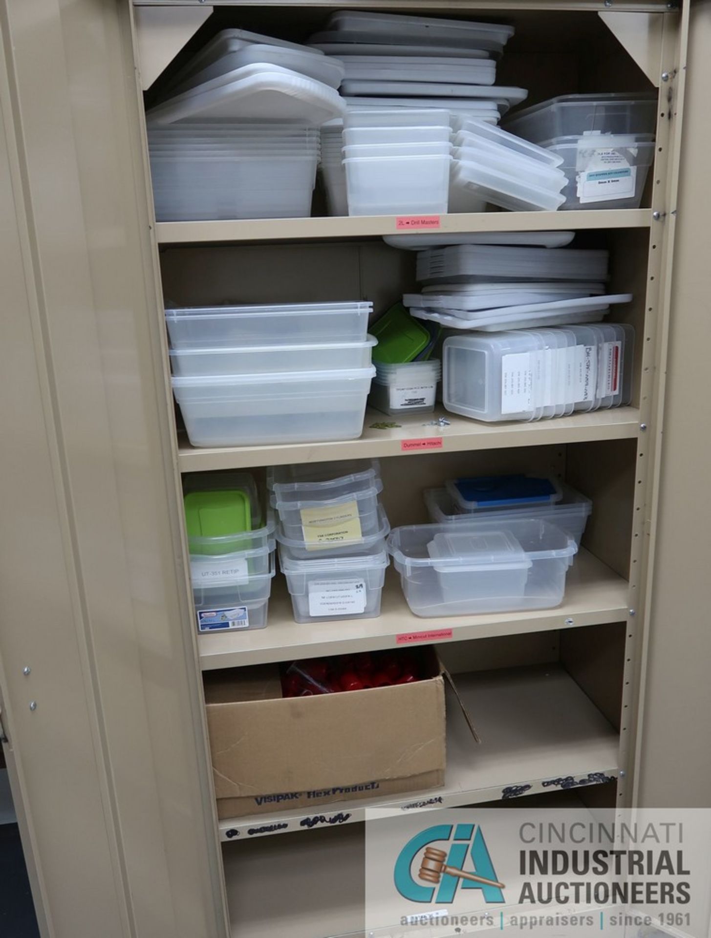 (LOT) MISCELLANEOUS PARTS TOTES WITH STORAGE CABINET - Image 2 of 2