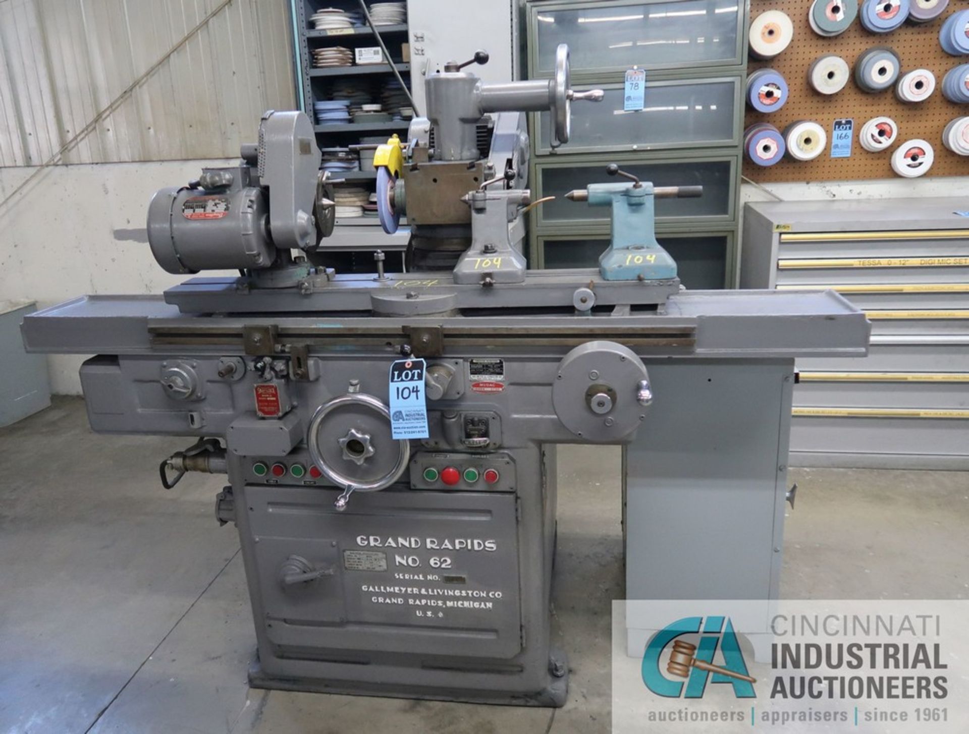 GRAND RAPIDS MODEL NO. 62 UNIVERSAL TOOL GRINDER; S/N 62222, WITH ATTACHMENTS AND 6" X 44" T-SLOTTED