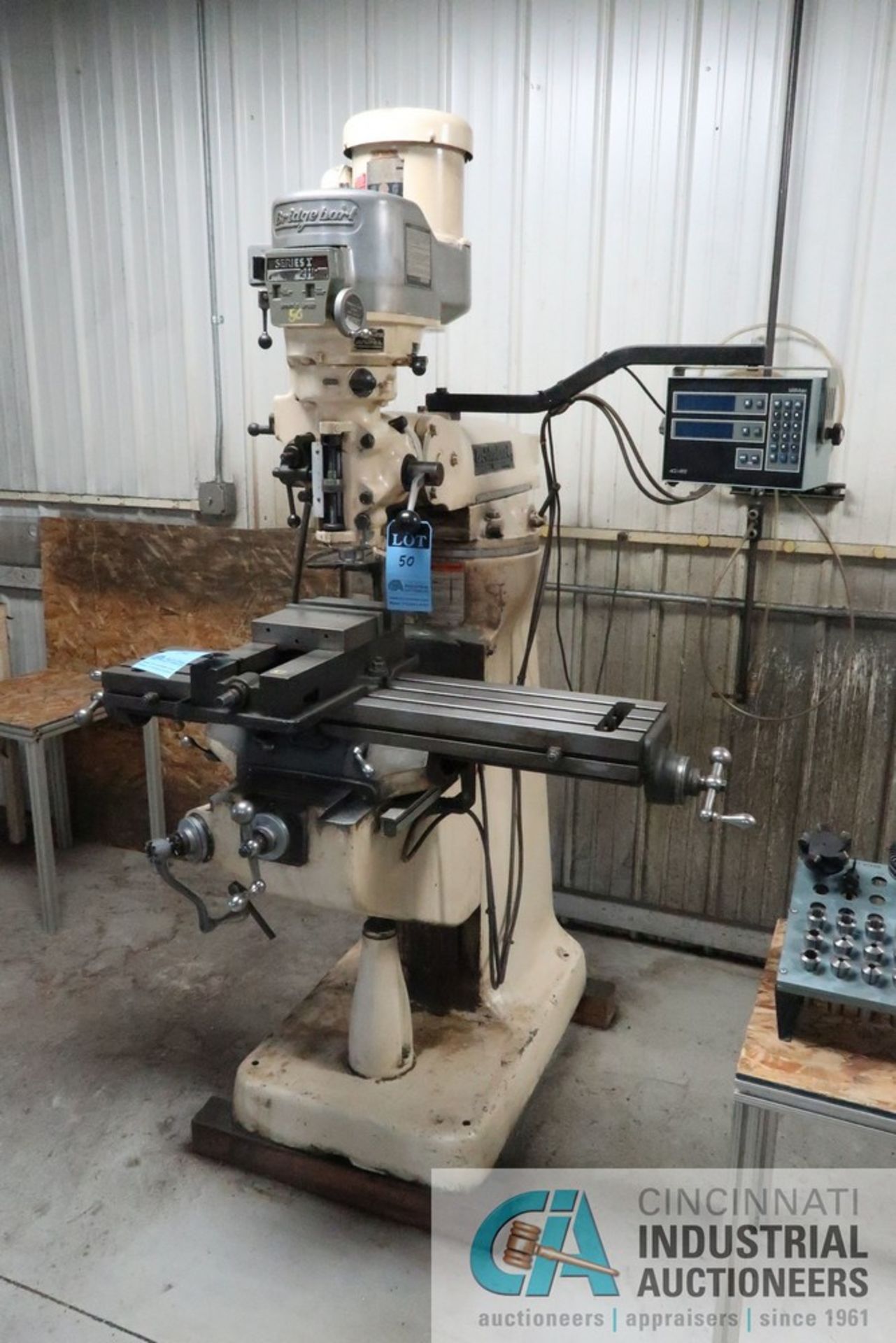 2 HP BRIDGEPORT VERTICAL MILL; S/N Z36328, 9" X 42" TABLE, SPINDLE SPEED 60-4,200 RPM, ACU-RITE