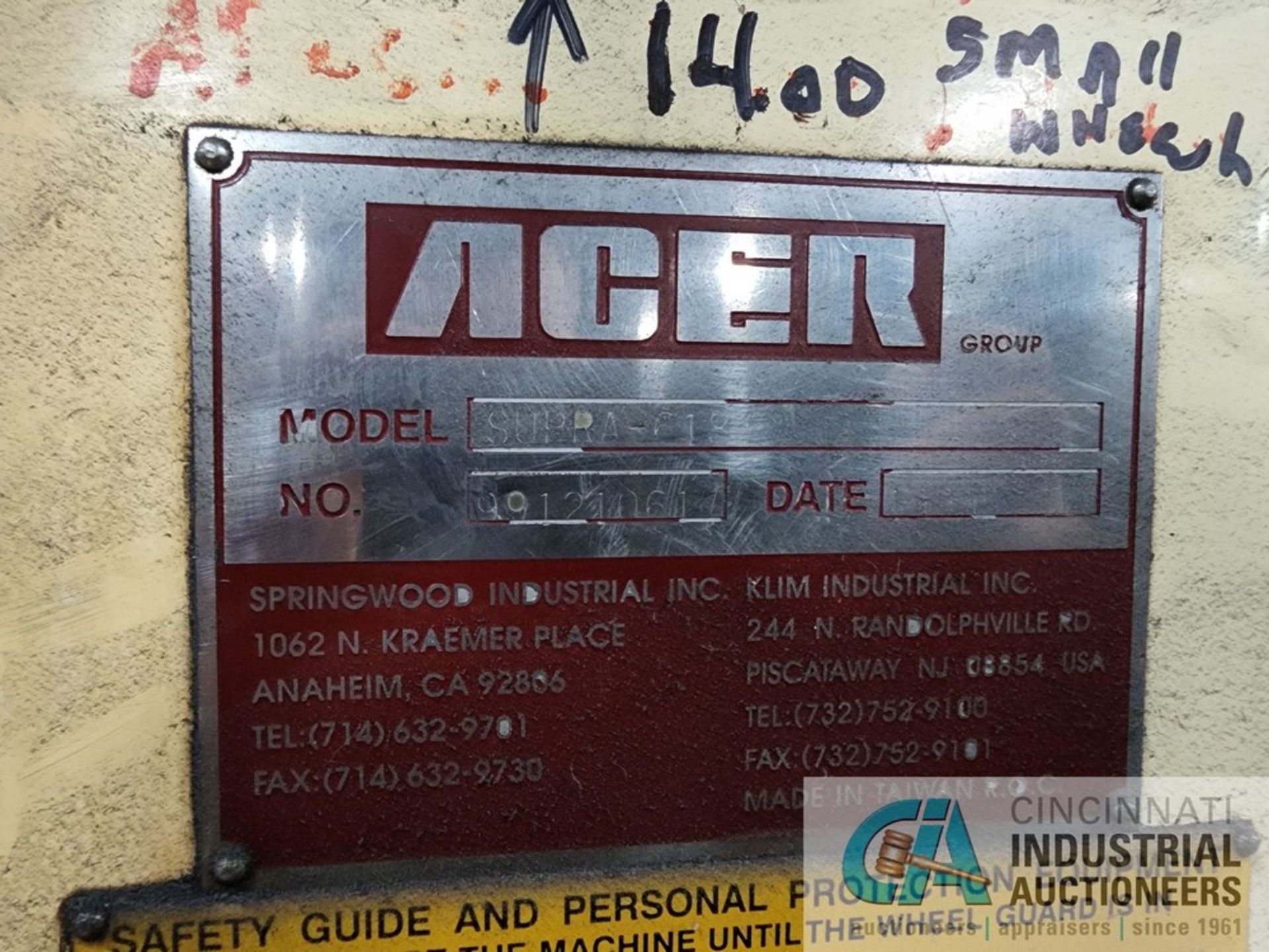 6" X 18" ACER MODEL SUPRA 618 SURFACE GRINDER; S/N 9912100 - Image 6 of 6