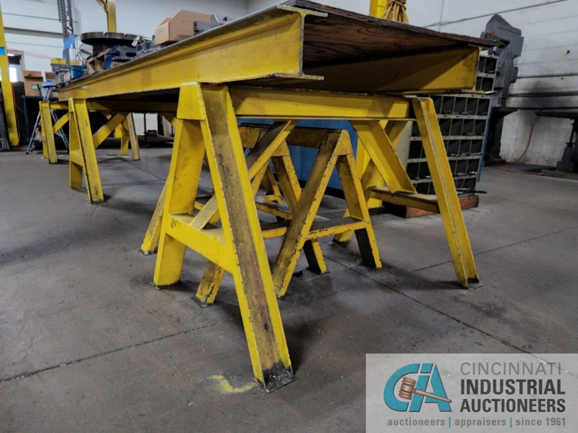 (LOT) H.D. DIE REPAIR TABLE; (2) 20' LONG X 6" I-BEAMS RESTING ON (3) STEEL HORSES - Image 2 of 3