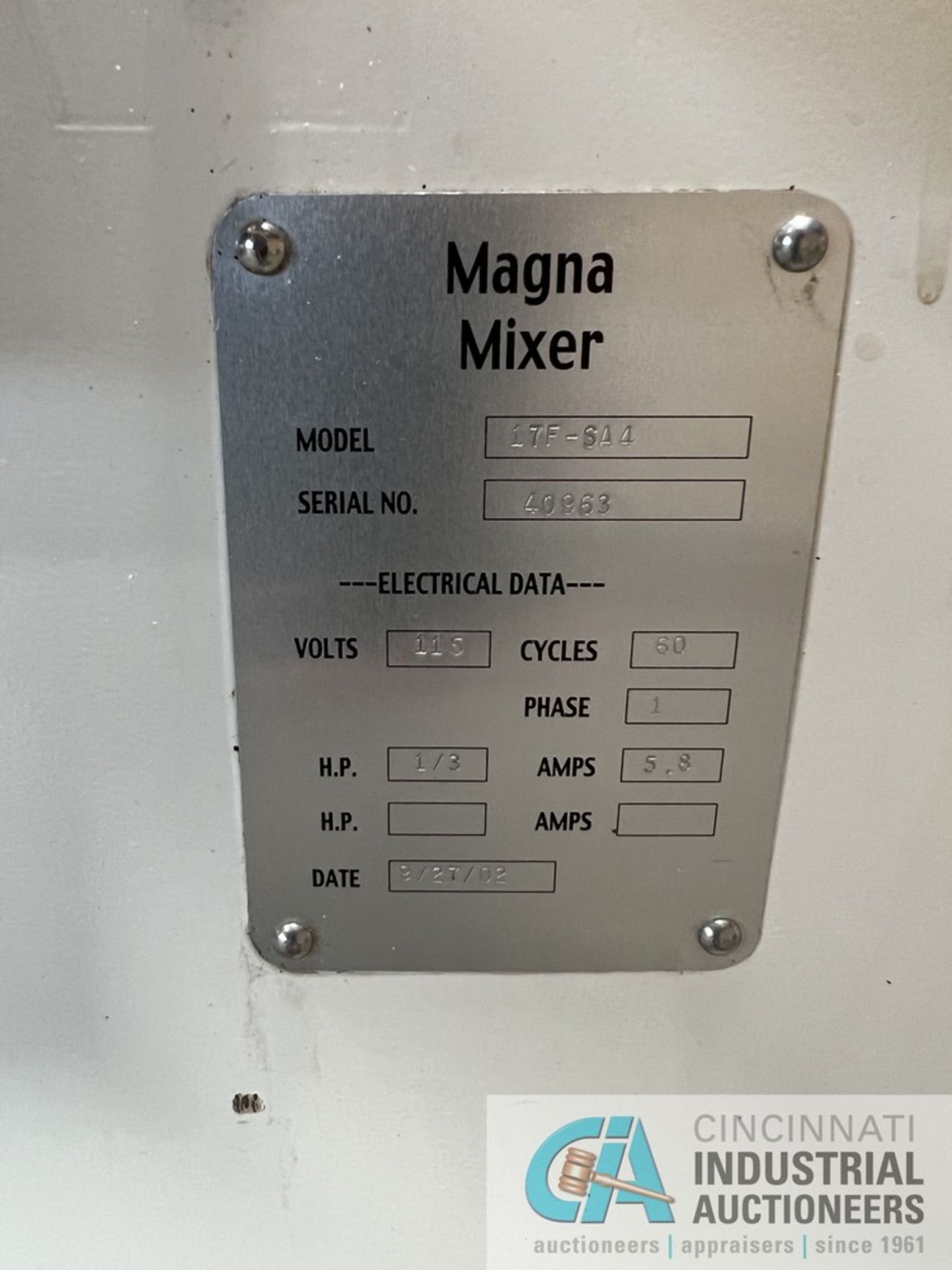 MAGNA MIXER MODEL 17F-SA4 COOKIE DEPOSITER; S/N 40963, 1/3 HP, 115 VOLT, 60 HZ, 1-PHASE - Image 7 of 8