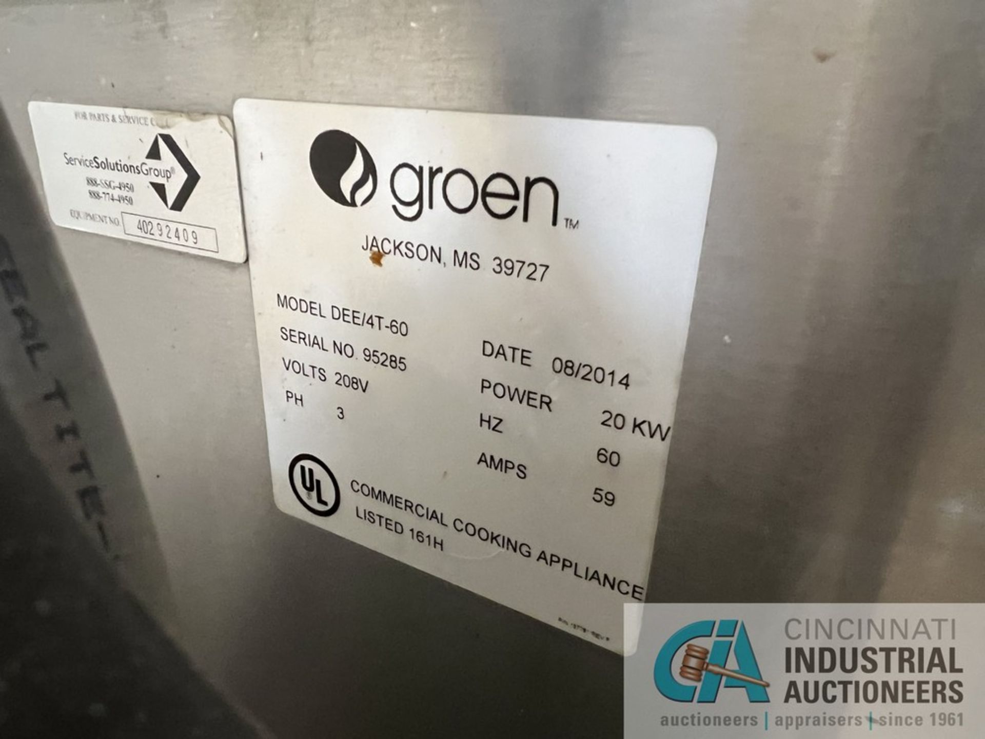 60 GALLON GROEN MODEL DEE/4T-60 ELECTRIC STEAM JACKETED KETTLE MIXER; S/N 95285, 20 KW - Image 5 of 18