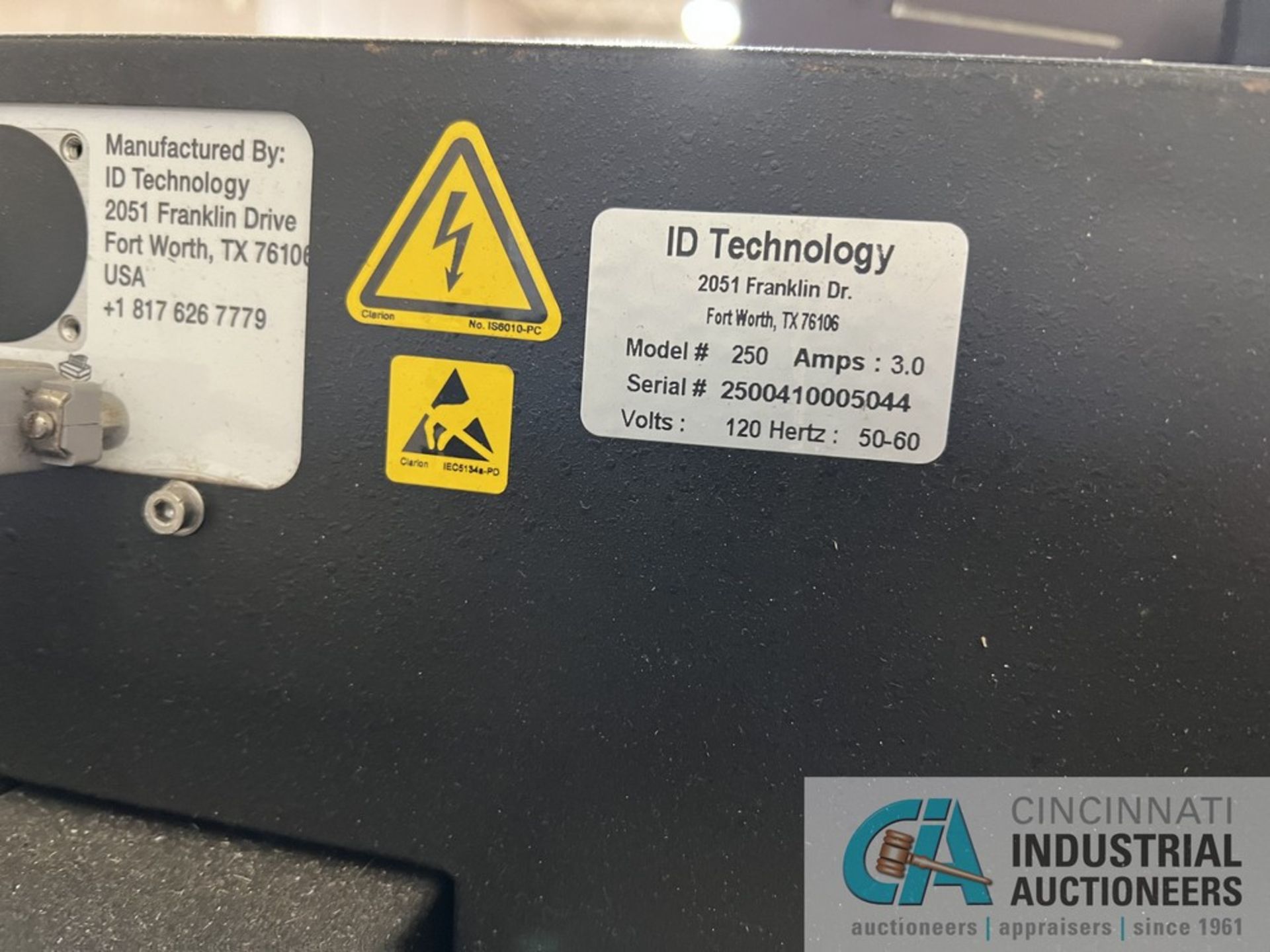 ID TECHNOLOGY MODEL 250 PRINTER LABEL APPLICATOR W/ SATO 584ex PRINTER; S/N 2500410005044 - Image 9 of 11