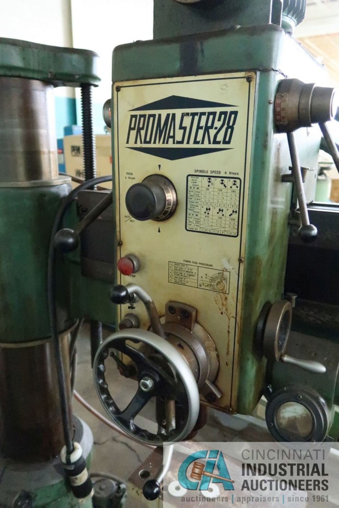 3' ARM X 8" COLUMN PROMASTER MODEL PRO 28 RADIAL ARM DRILL PRESS; S/N 7361, SPINDLE SPEED 88-1,500 - Image 4 of 7