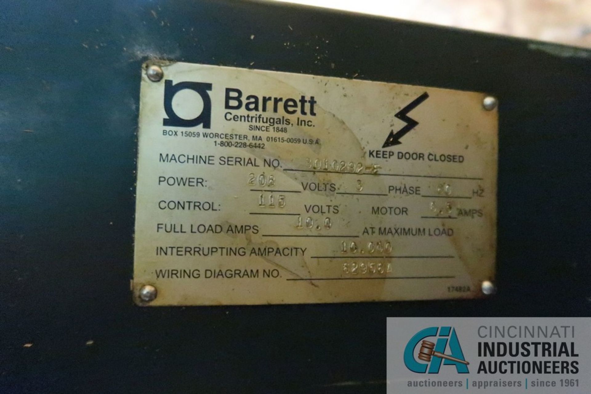 BARRET CENTRIFUGAL MODEL 301-E CHIP SPINNER - Image 4 of 4